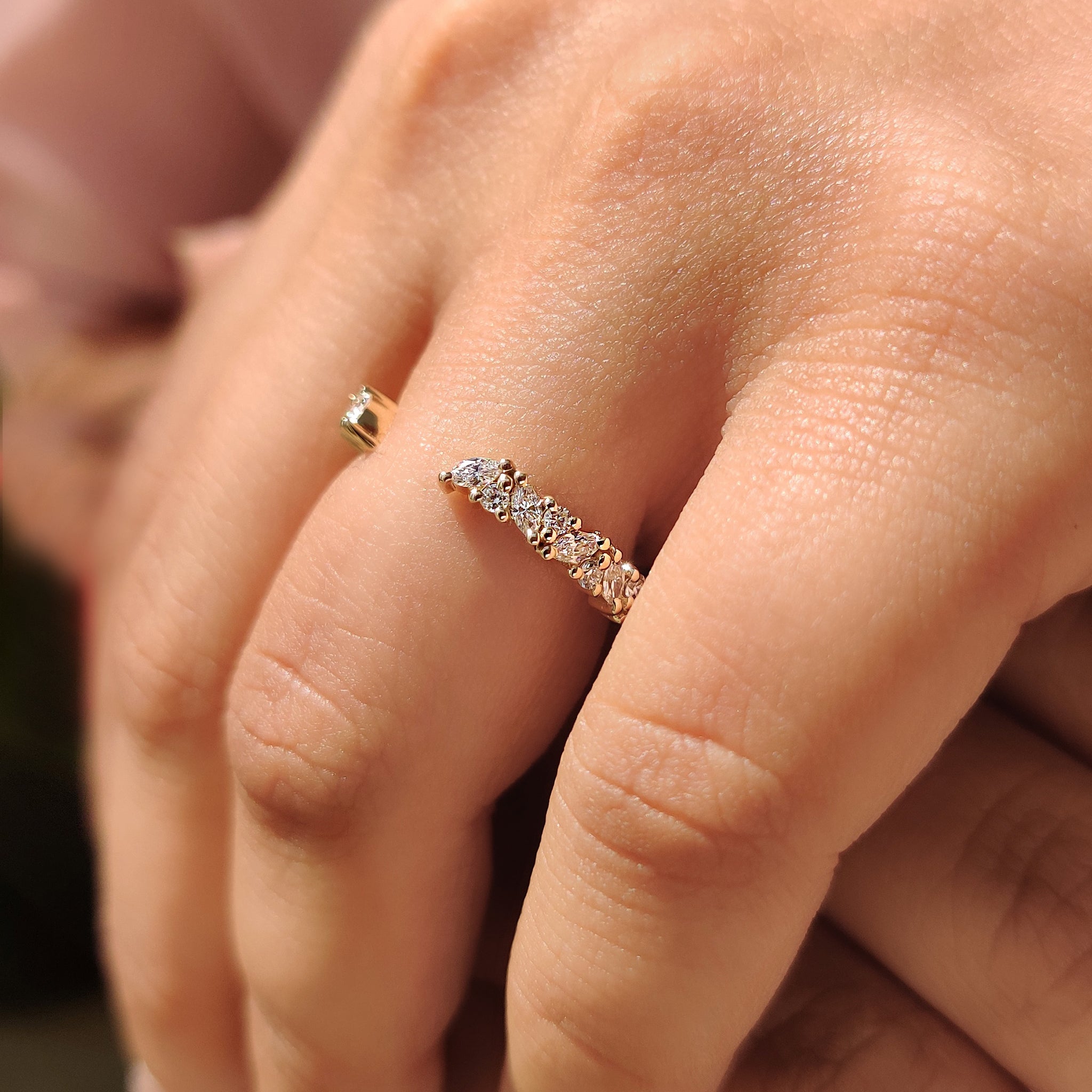 Open Wedding Ring With Marquise and Round Cut Diamond