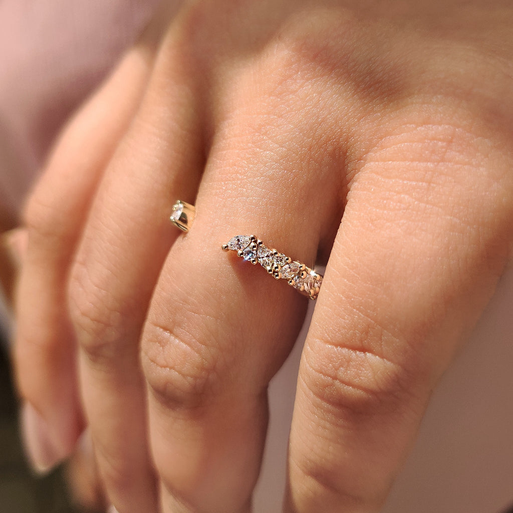 Open Wedding Ring With Marquise and Round Cut Diamond