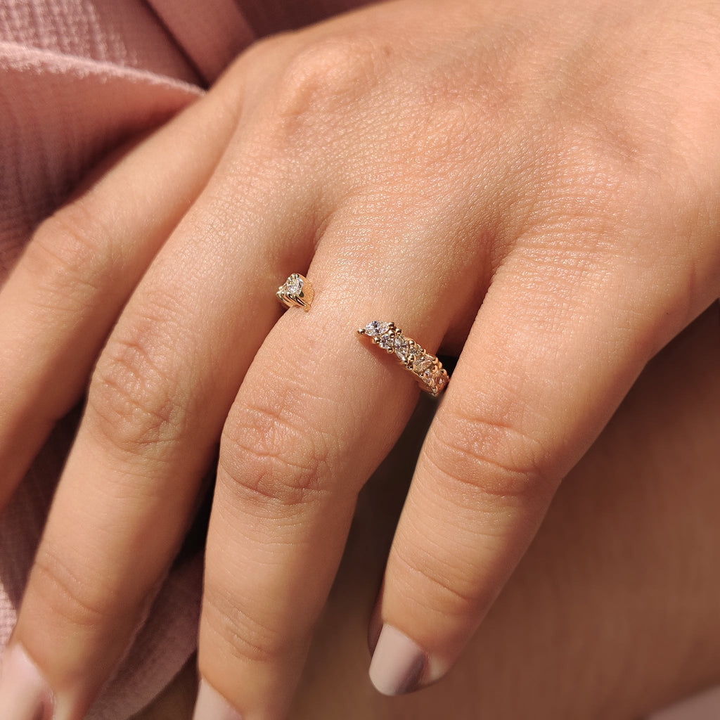 Open Wedding Ring With Marquise and Round Cut Diamond