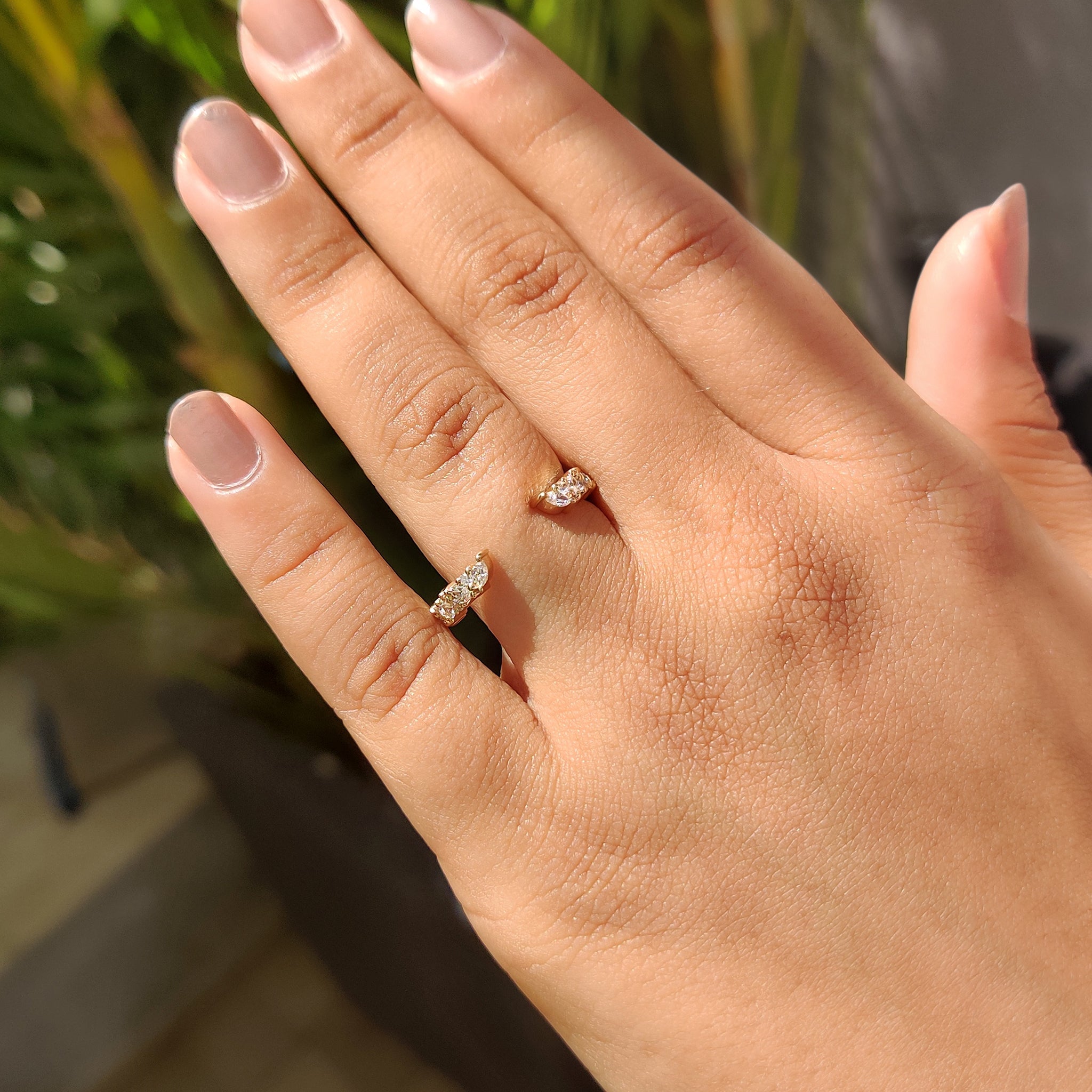 Open Wedding Ring With Marquise and Round Cut Diamond