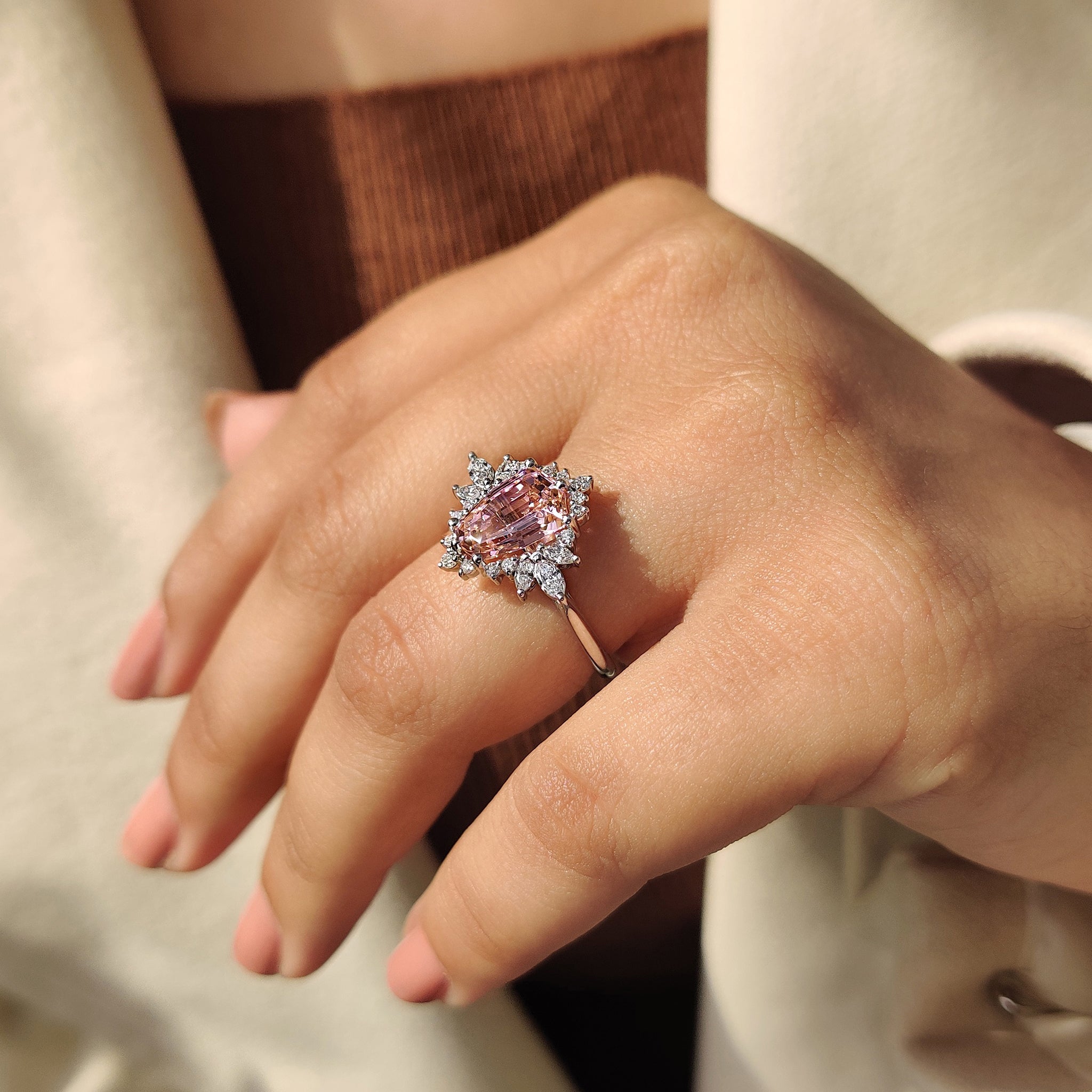 Shield Cut Pink Gemstone Ring