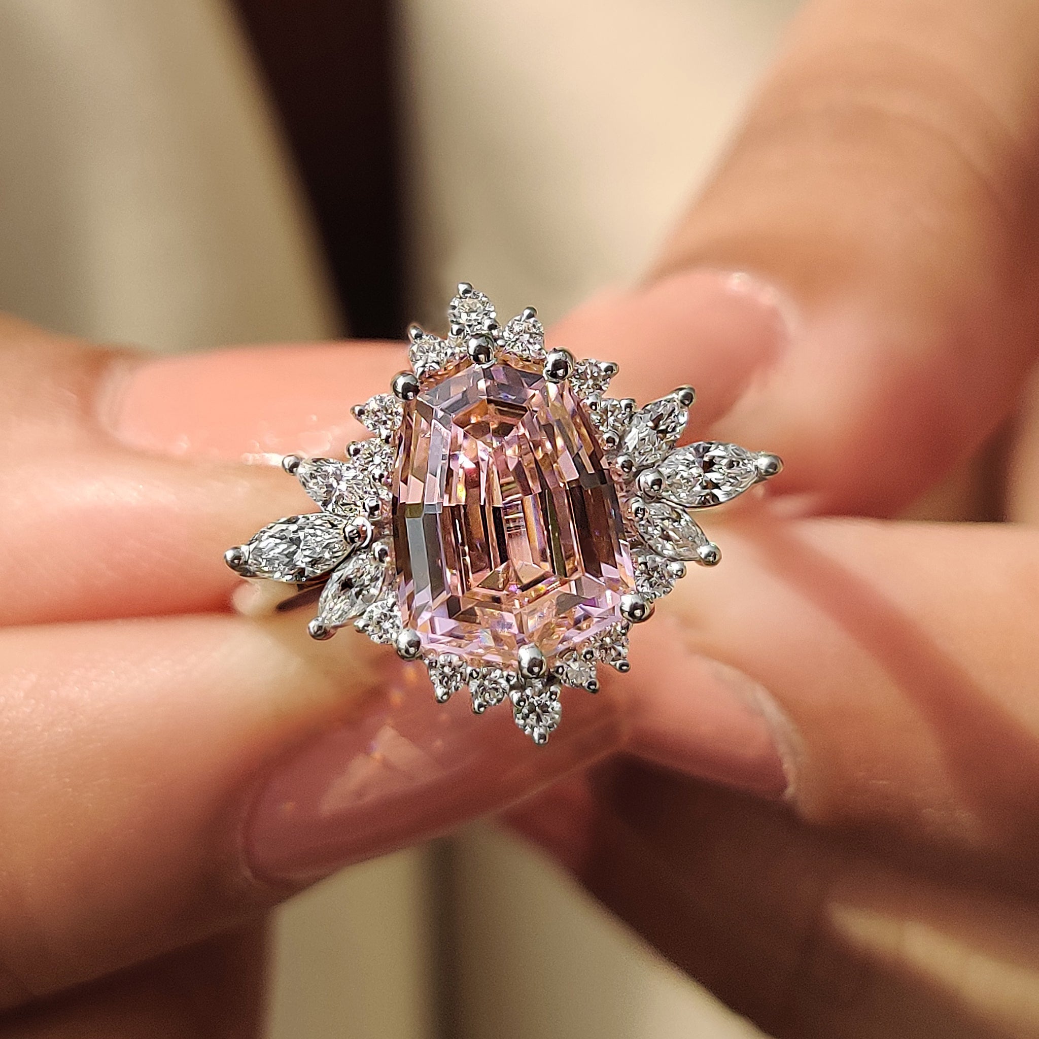 Shield Cut Pink Gemstone Ring
