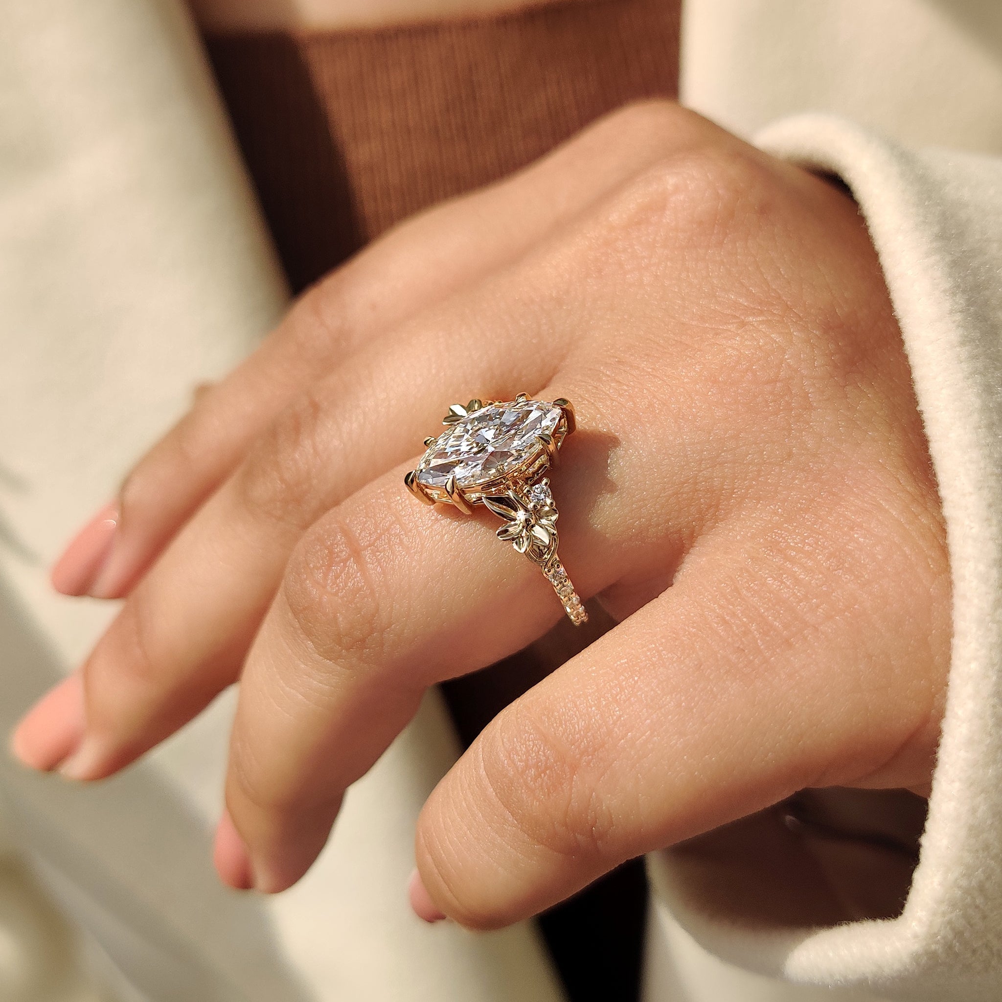 Nature Inspired Art Deco Marquise Ring