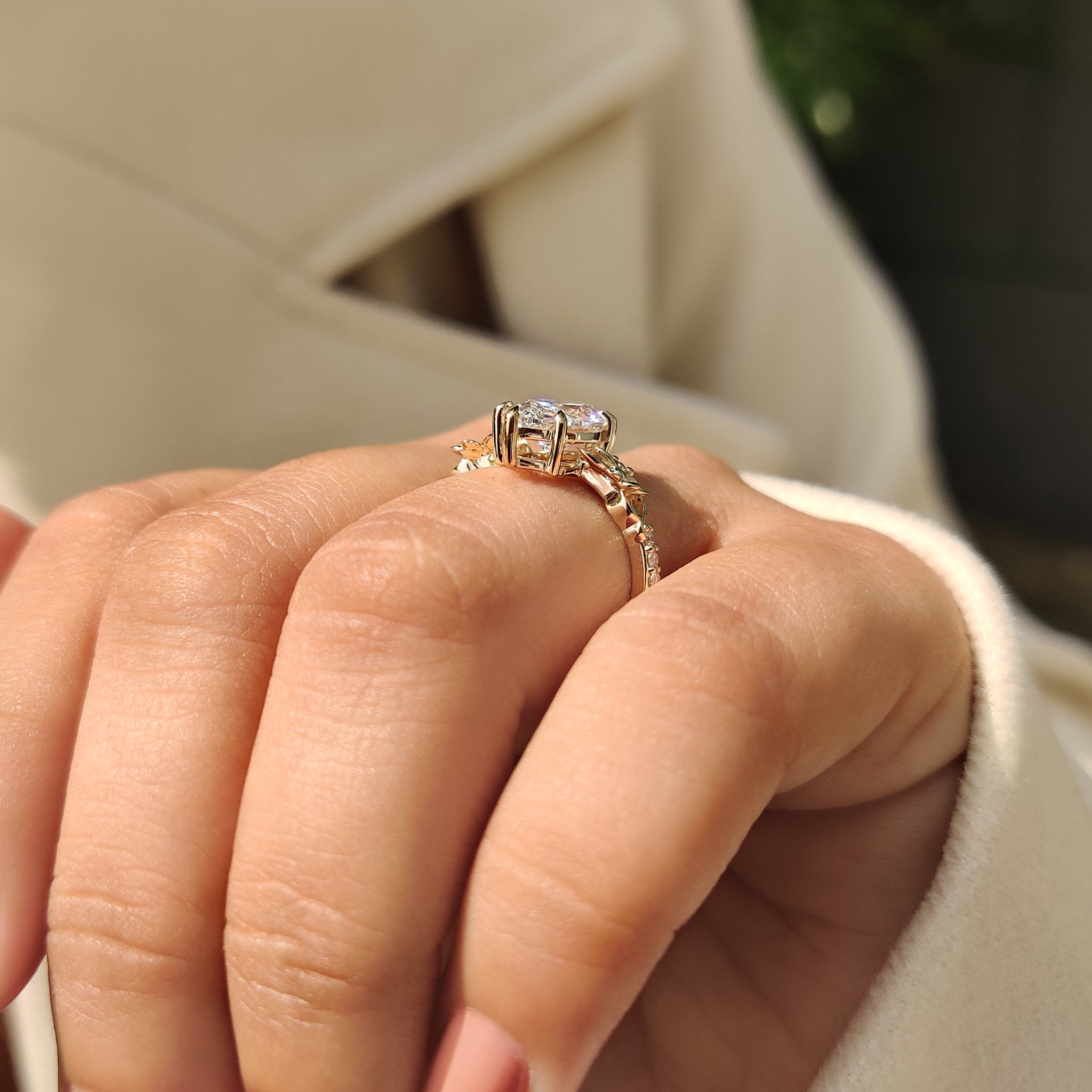 Nature Inspired Art Deco Marquise Ring