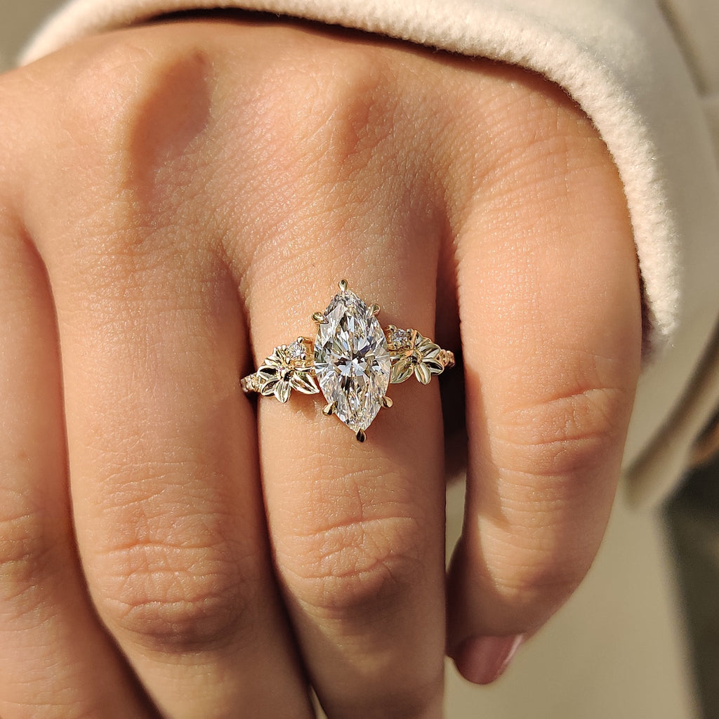 Nature Inspired Art Deco Marquise Ring