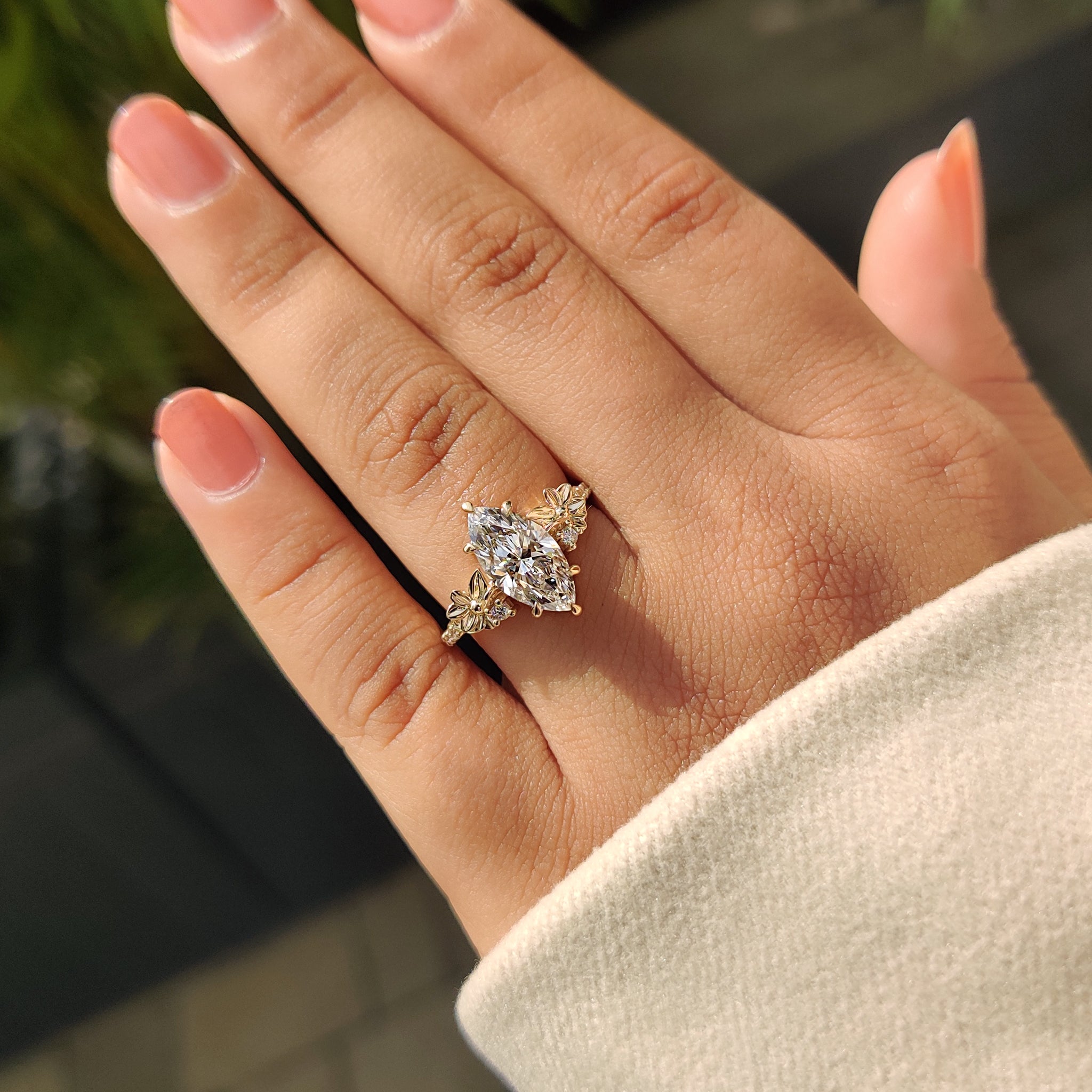 Nature Inspired Art Deco Marquise Ring