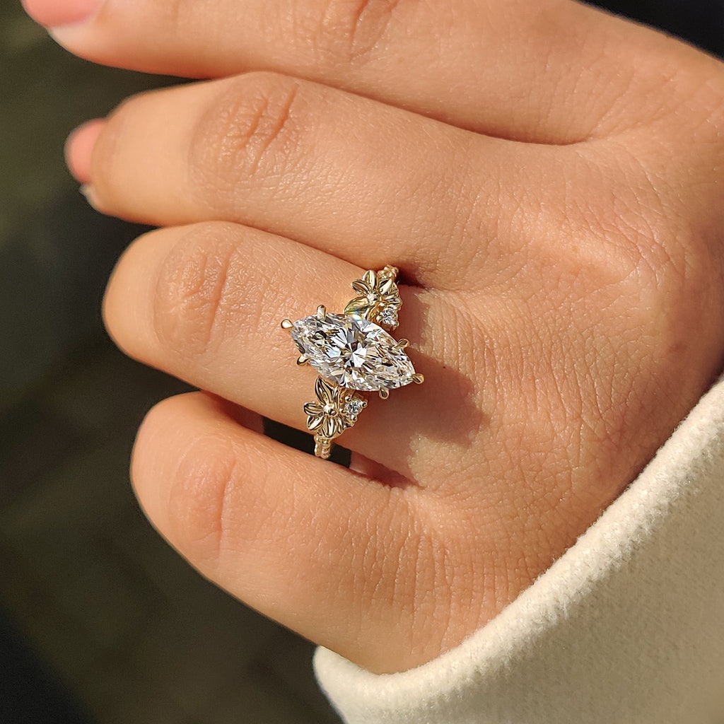 Nature Inspired Art Deco Marquise Ring