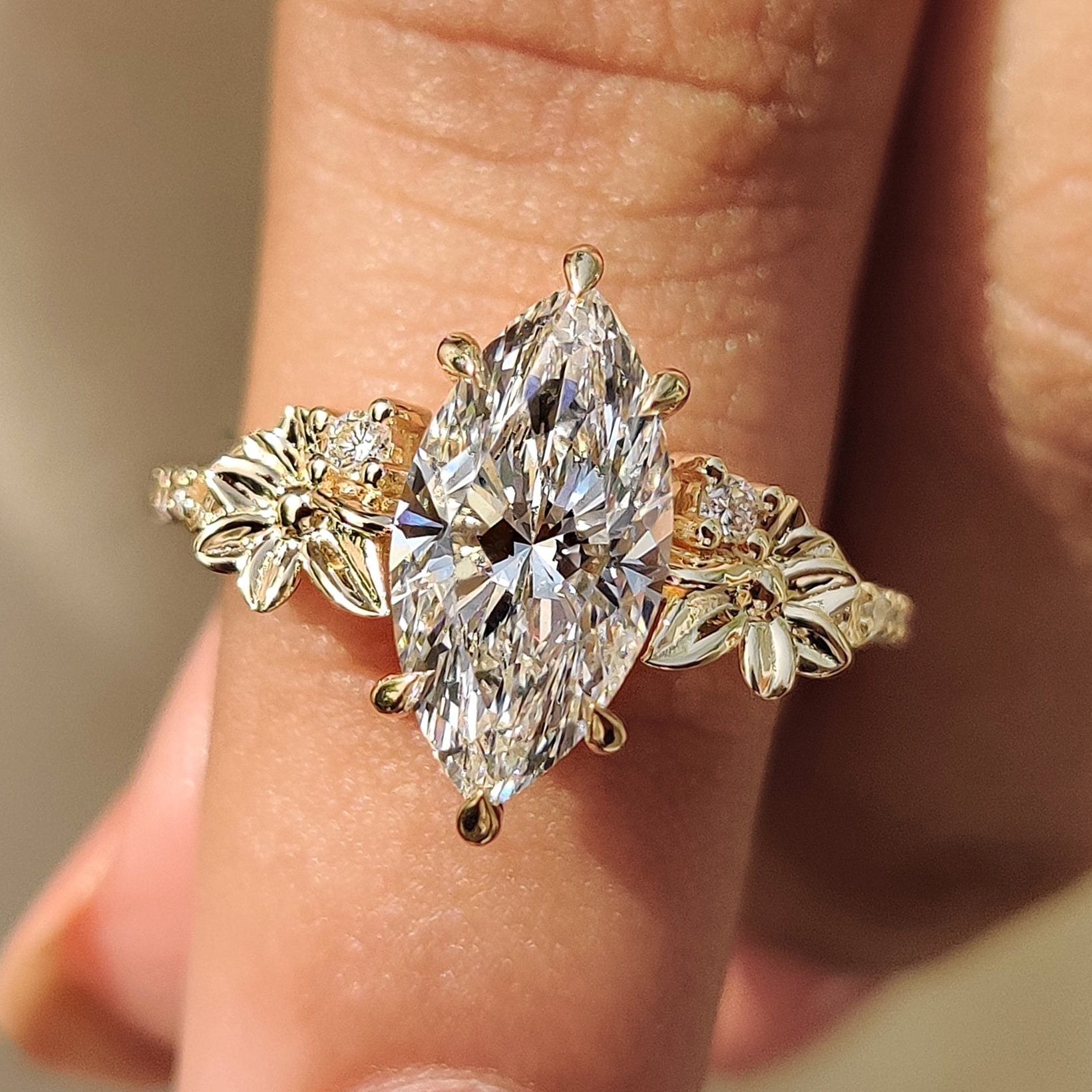 Nature Inspired Art Deco Marquise Ring Main image