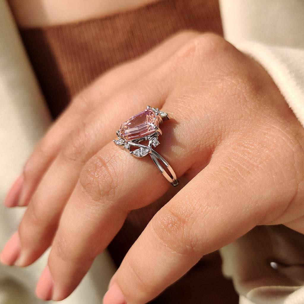 Shield Cut Pink Gemstone Bypass Engagement Ring