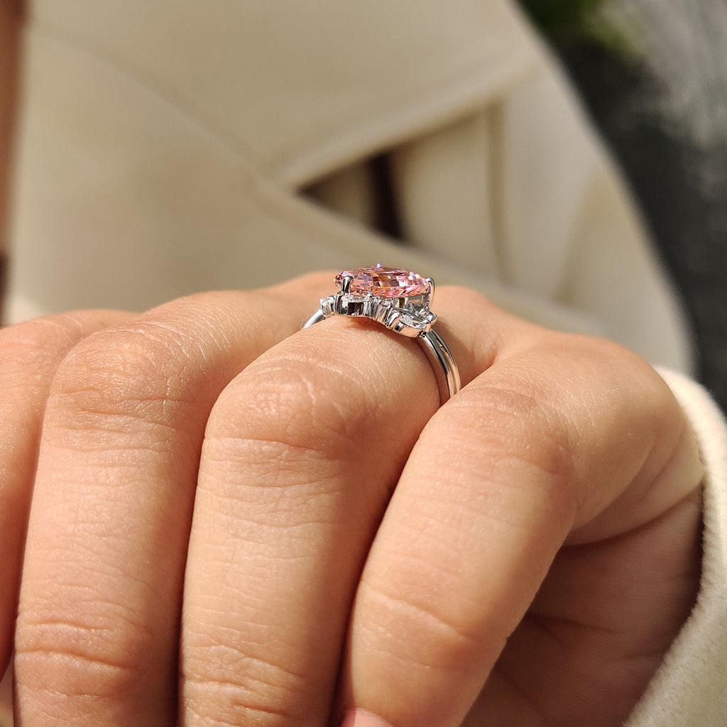 Shield Cut Pink Gemstone Bypass Engagement Ring