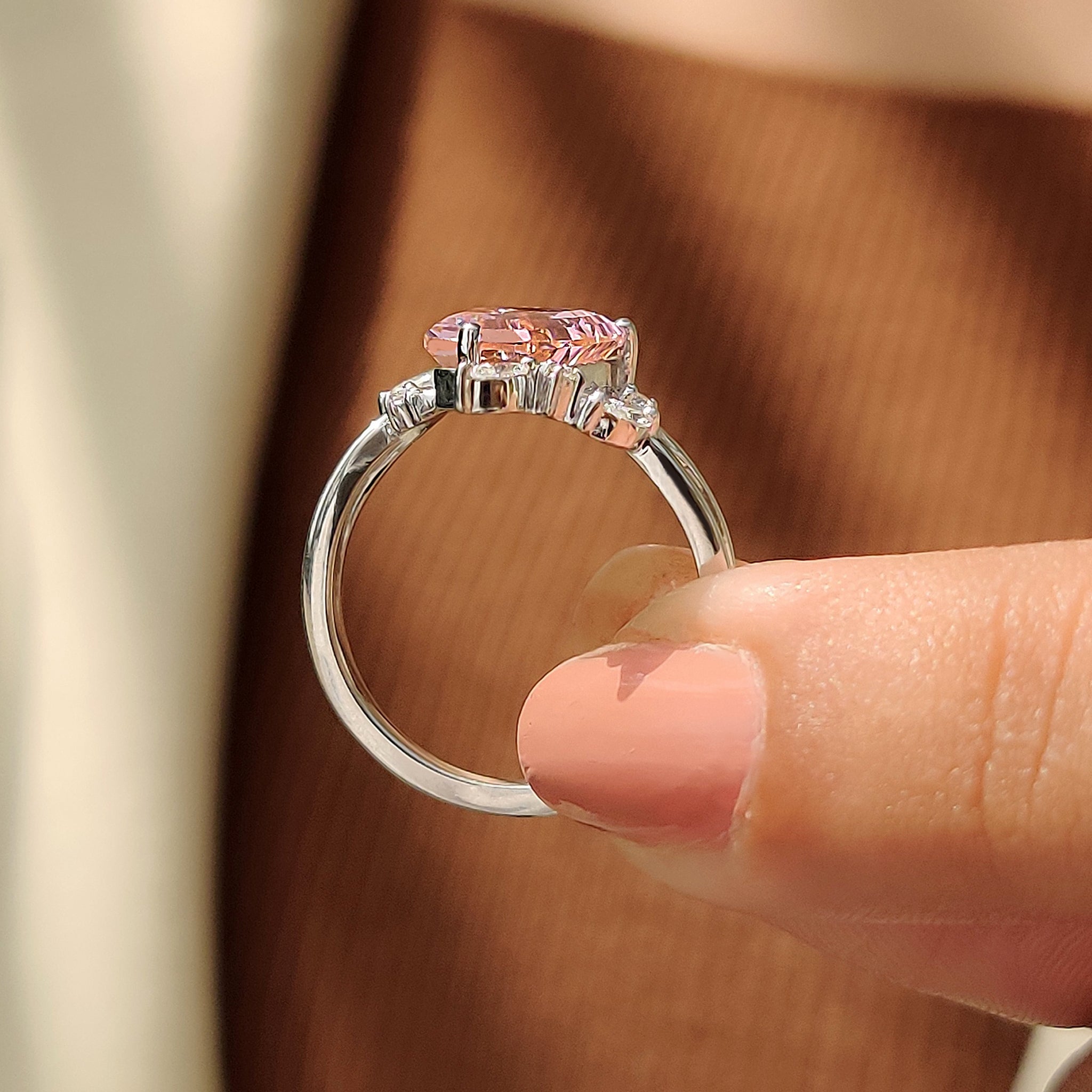 Shield Cut Pink Gemstone Bypass Engagement Ring
