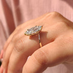 Gold Marquise Engagement Ring With Tapered Shank Band