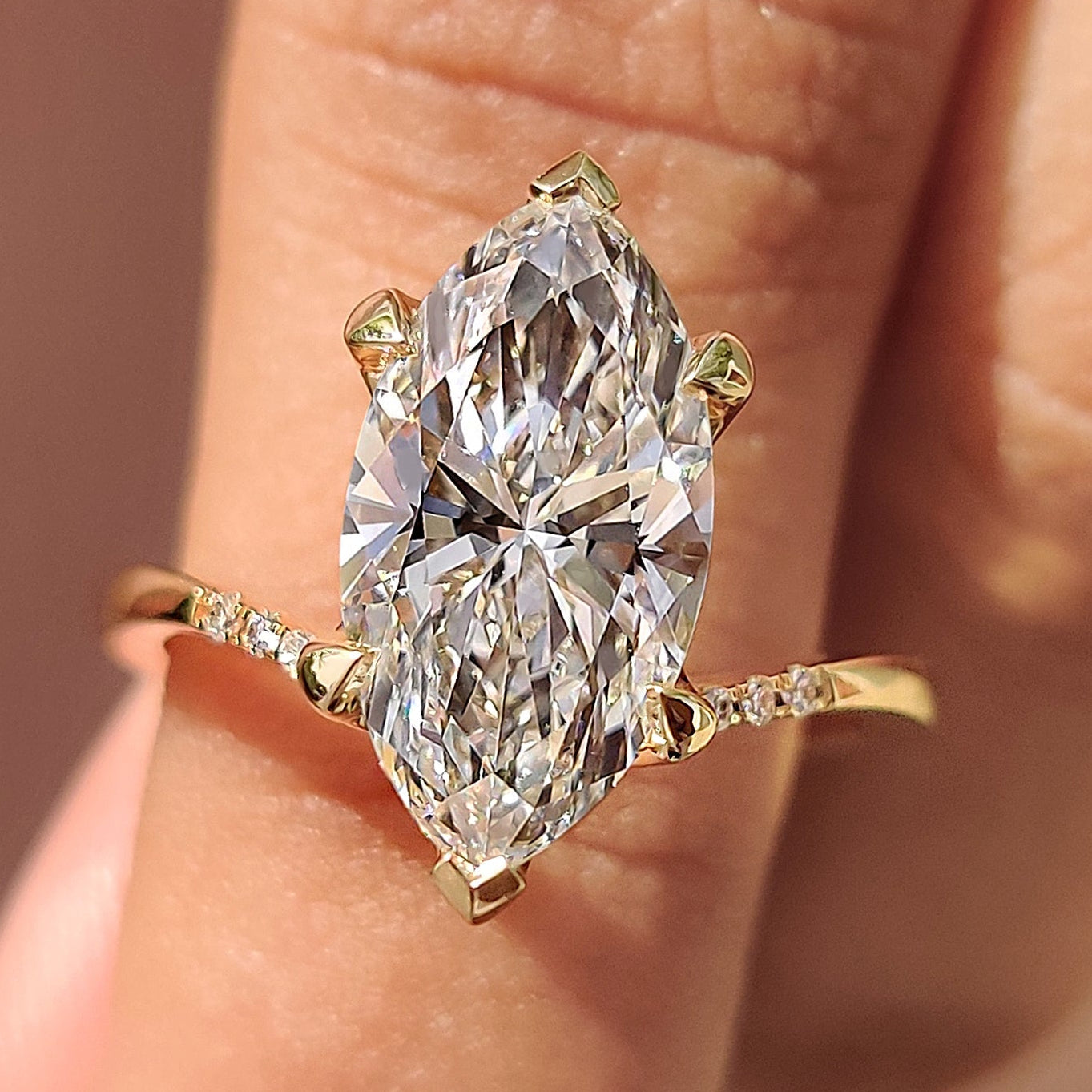 Gold Marquise Engagement Ring With Tapered Shank Band Main image