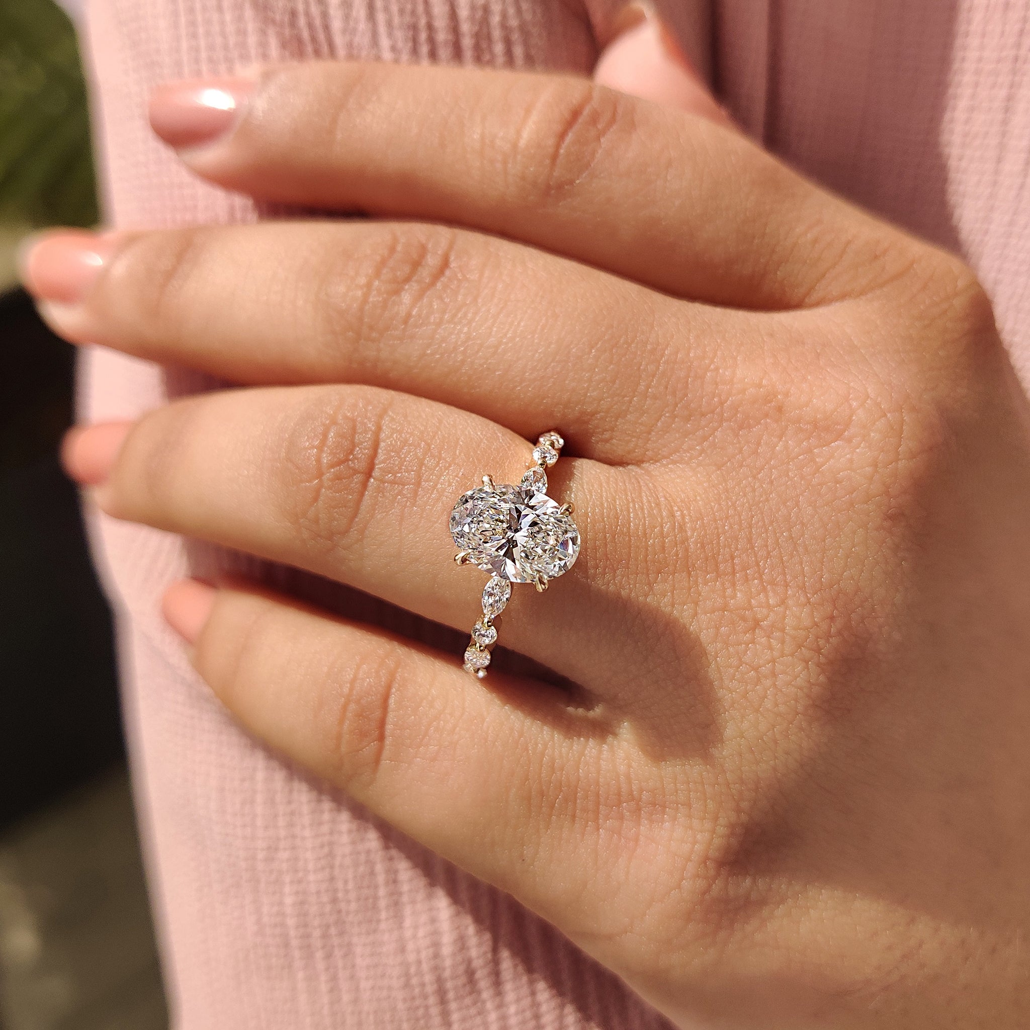 Oval Pave Engagement Ring Featuring Marquise Pave Band Secondary image