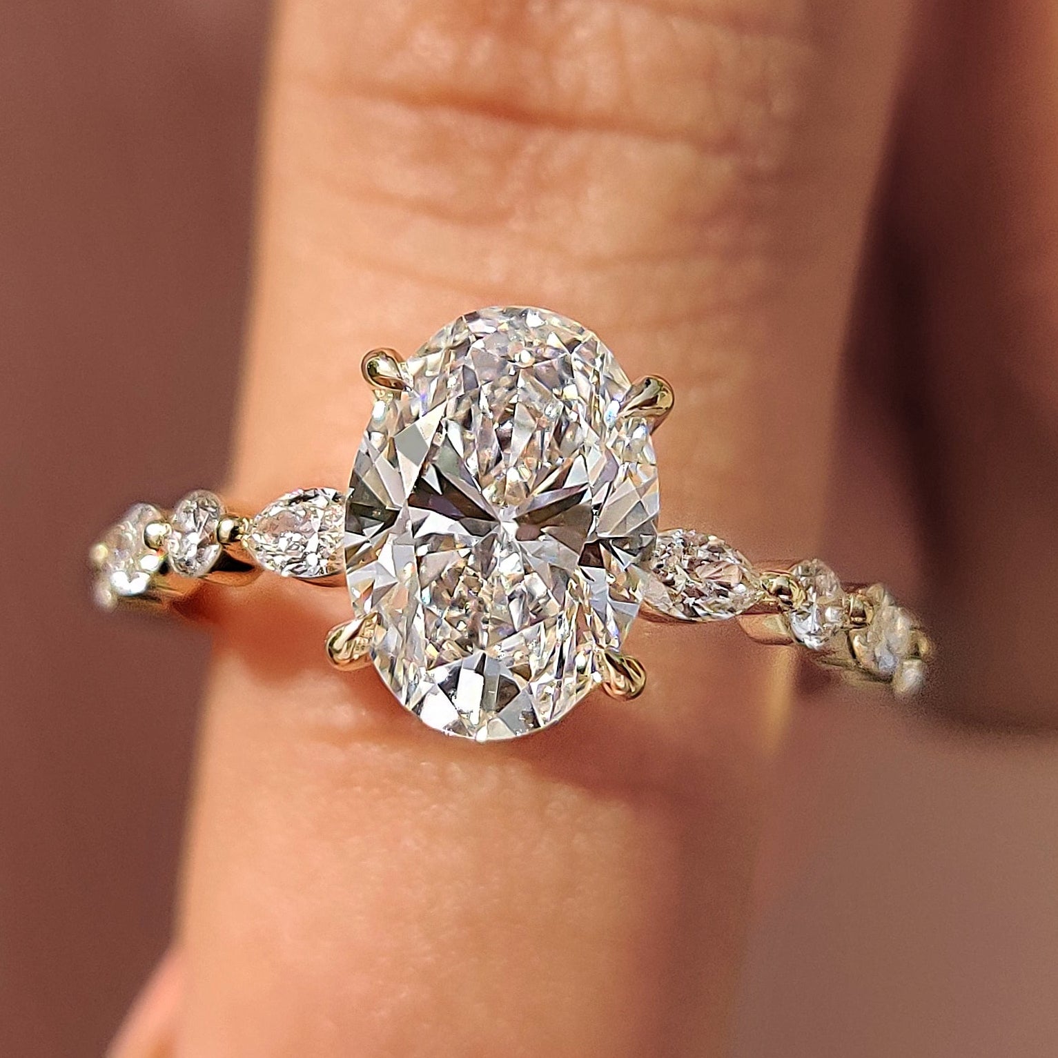Oval Pave Engagement Ring Featuring Marquise Pave Band Main image