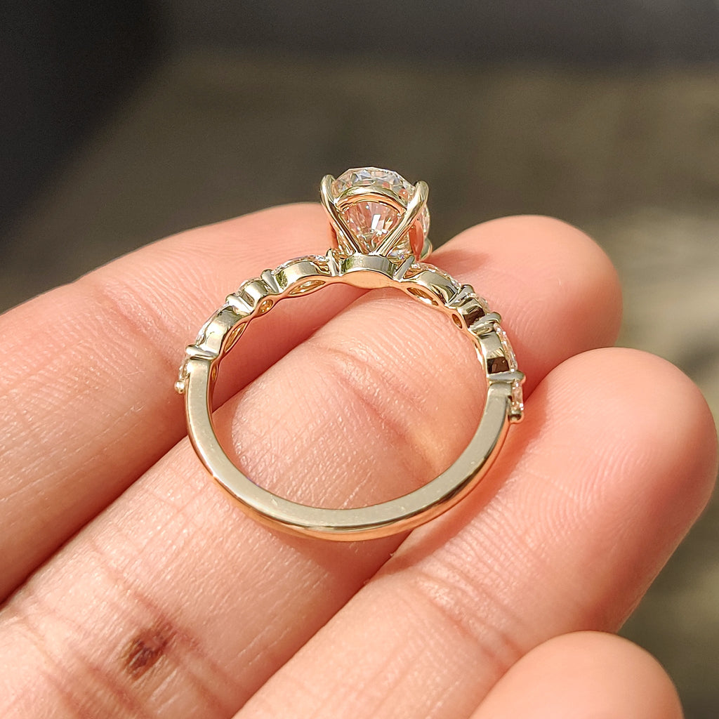 Oval Pave Engagement Ring Featuring Marquise Pave Band
