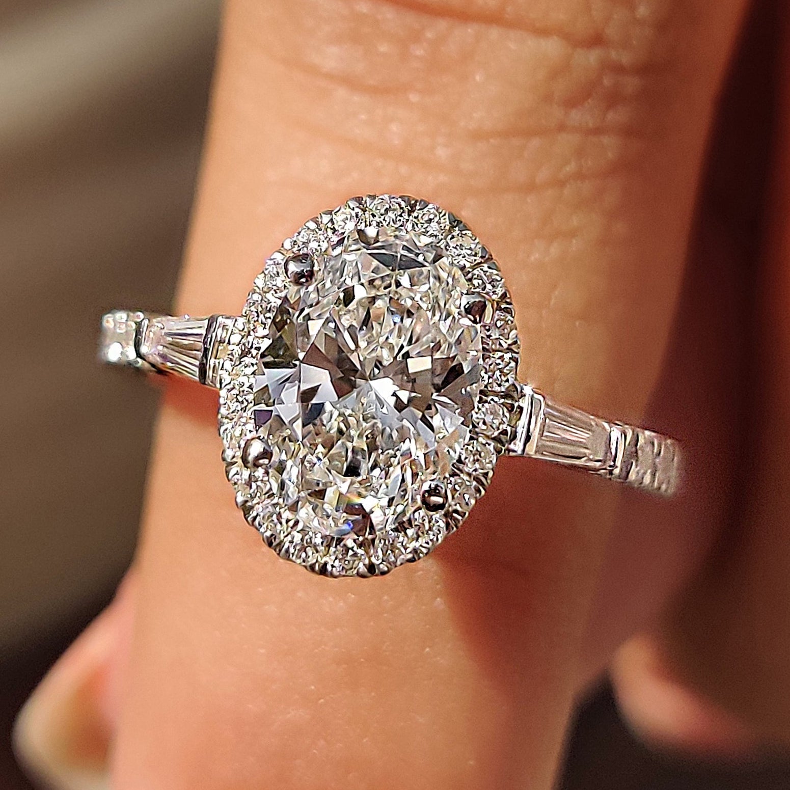Oval Cut Engagement Ring With Tapered Baguette Side Stone Main image