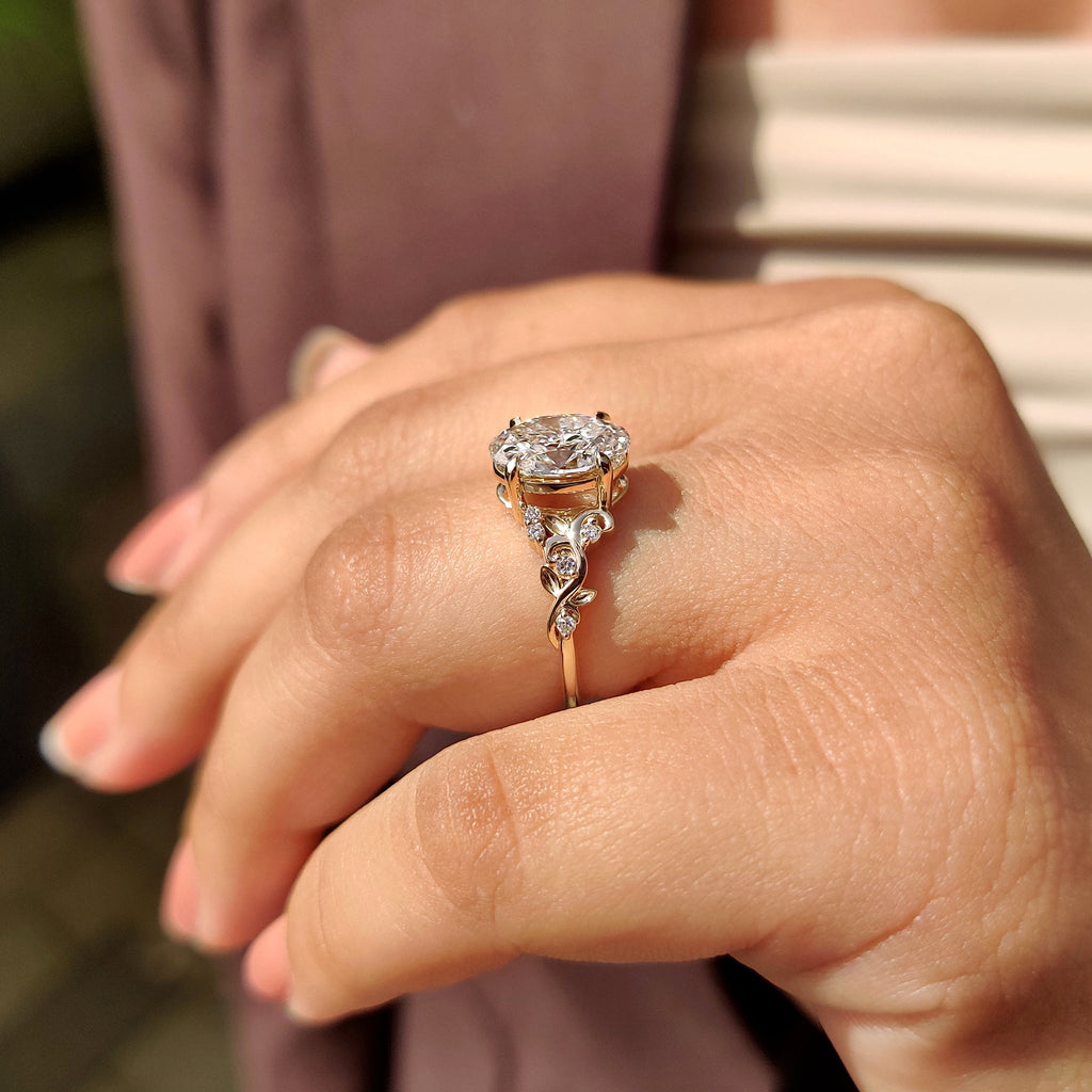 Oval Shaped Engagement Ring In Nature Inspired Style