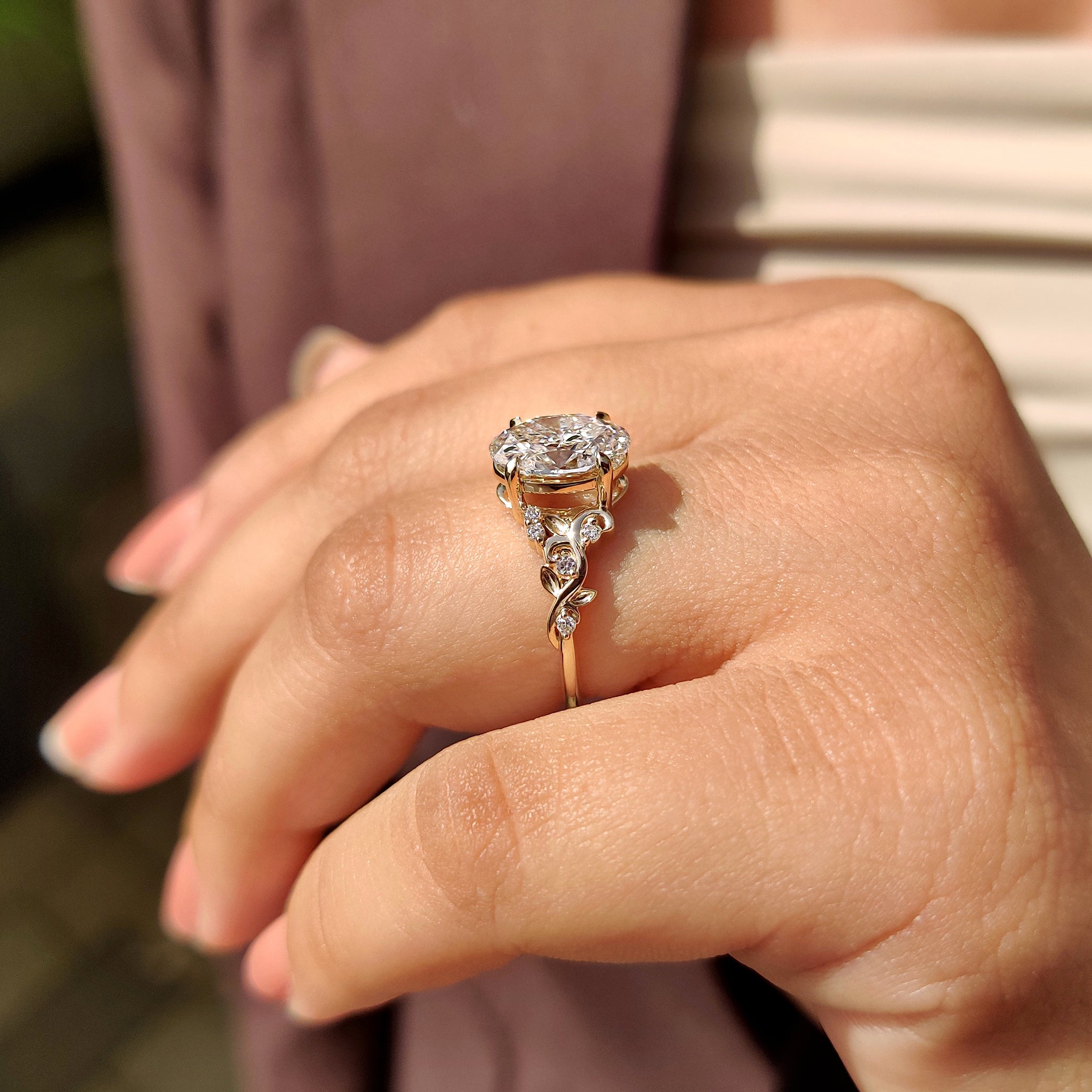 Oval Shaped Engagement Ring In Nature Inspired Style