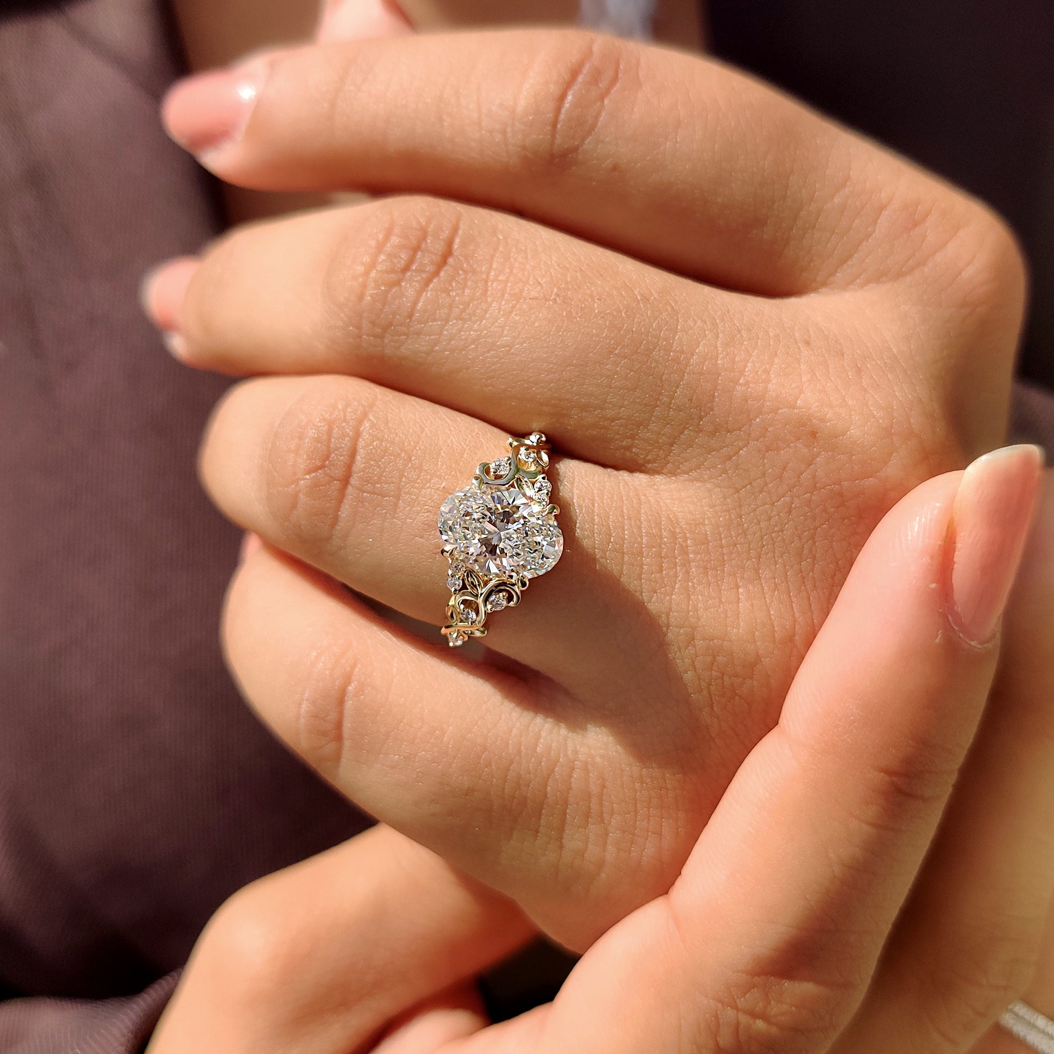 Oval Shaped Engagement Ring In Nature Inspired Style