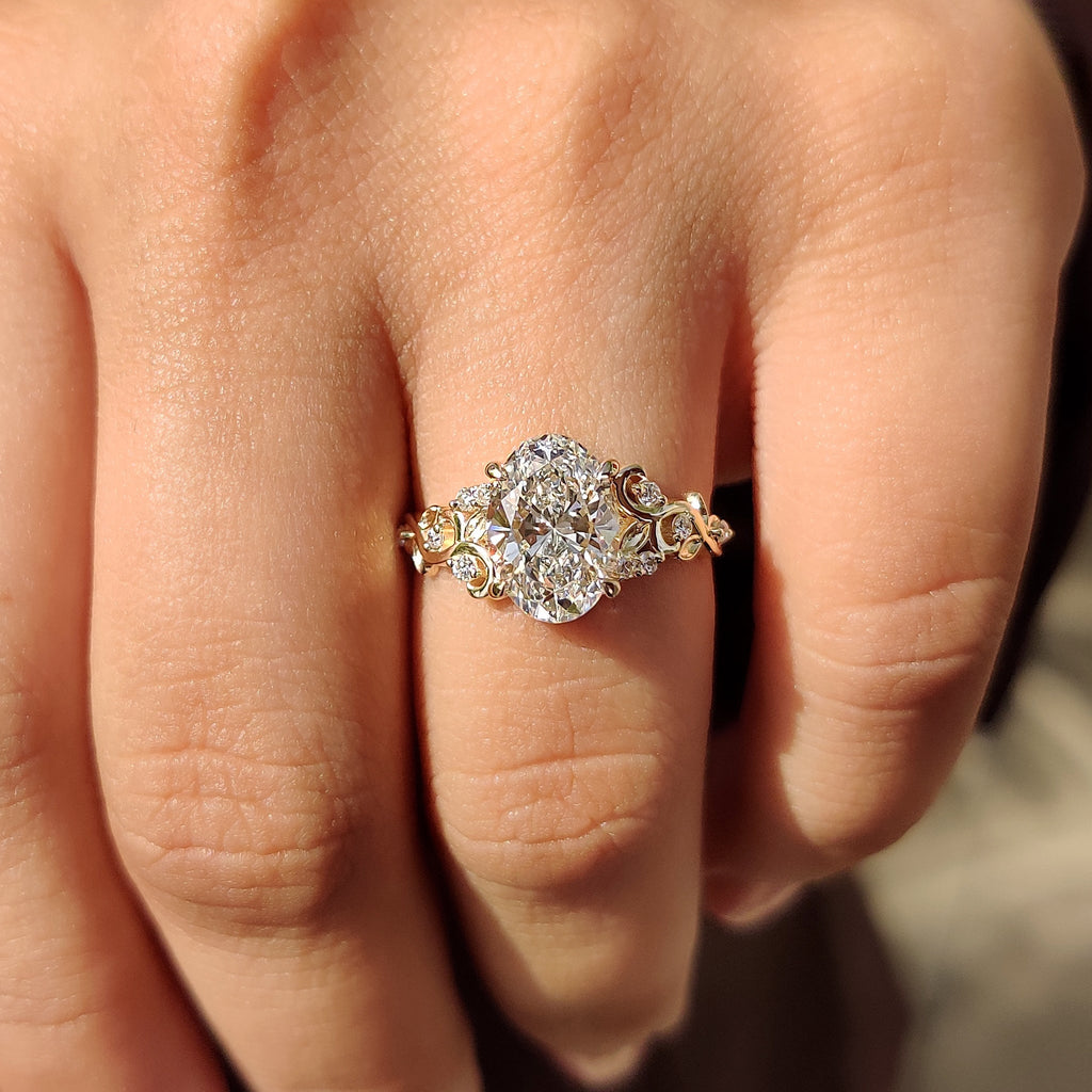 Oval Shaped Engagement Ring In Nature Inspired Style