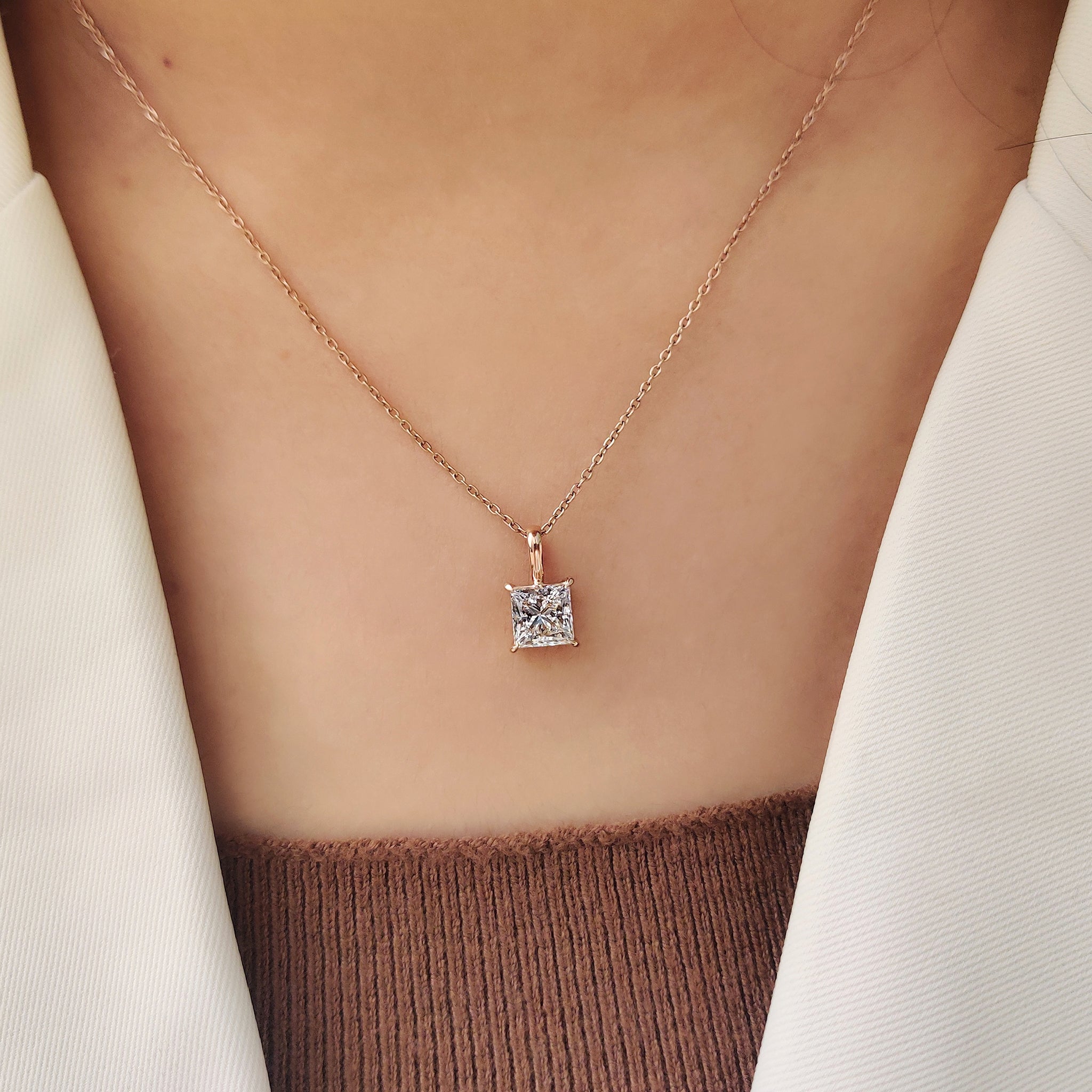 Princess Cut Diamond Pendant In Solitaire Style