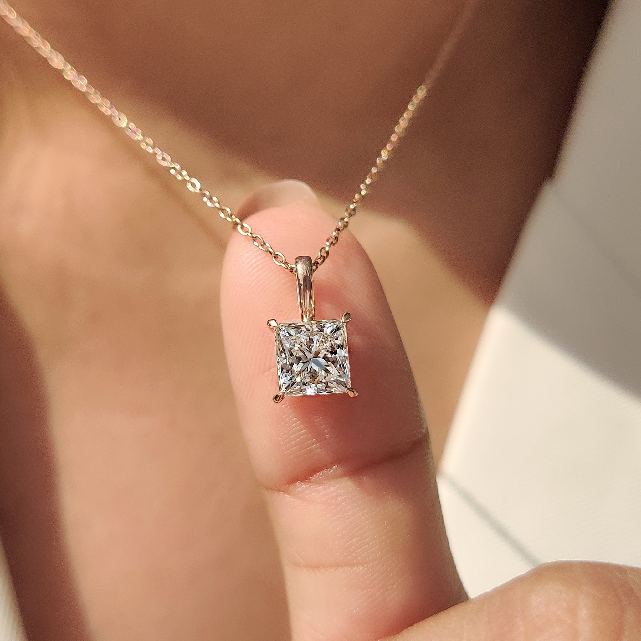 Princess Cut Diamond Pendant In Solitaire Style Secondary image