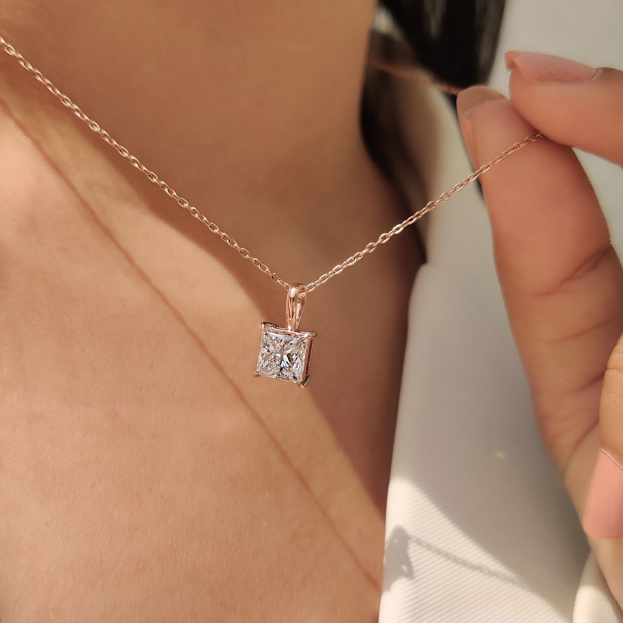 Princess Cut Diamond Pendant In Solitaire Style