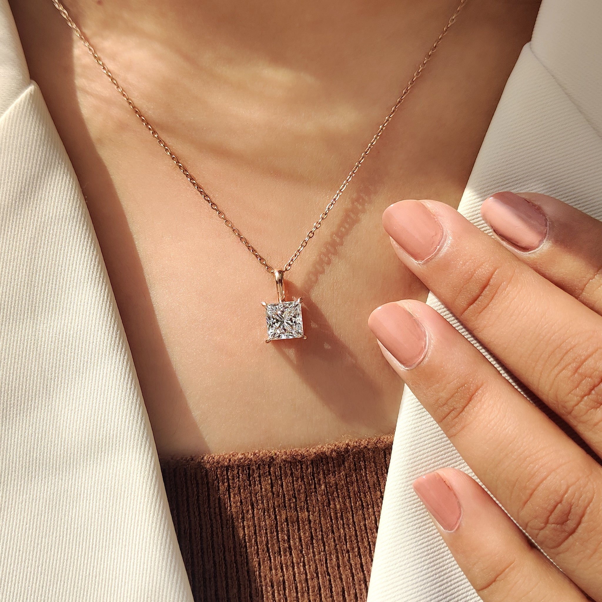 Princess Cut Diamond Pendant In Solitaire Style
