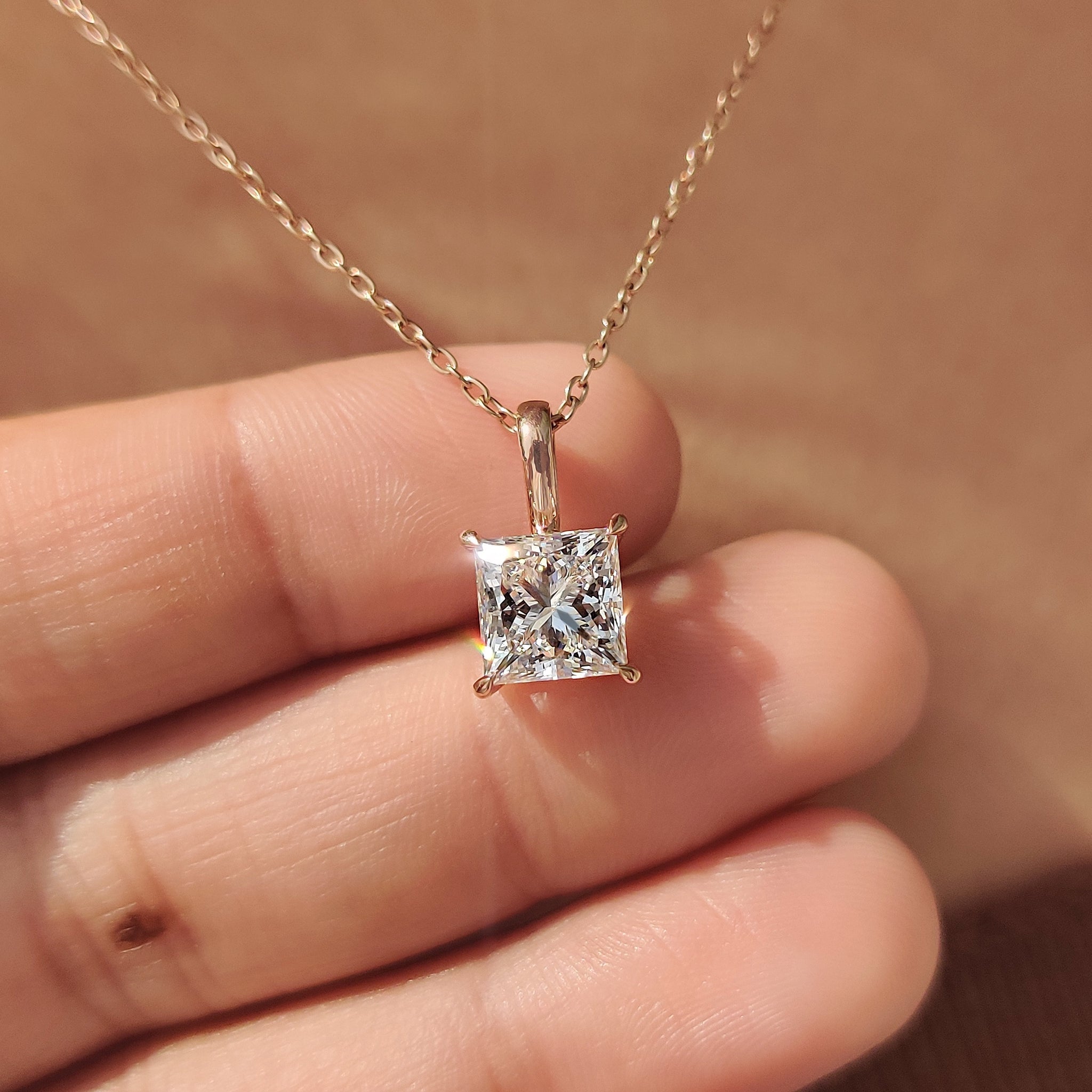Princess Cut Diamond Pendant In Solitaire Style