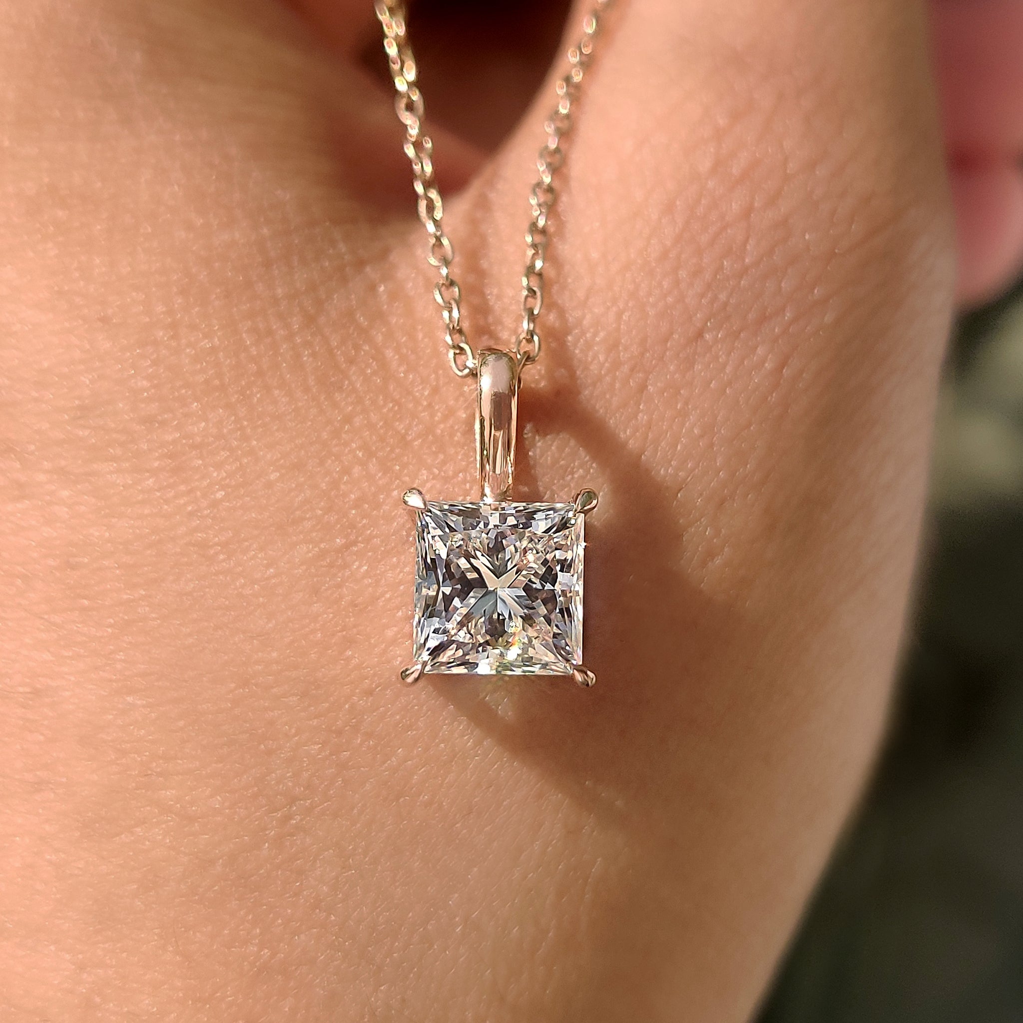 Princess Cut Diamond Pendant In Solitaire Style