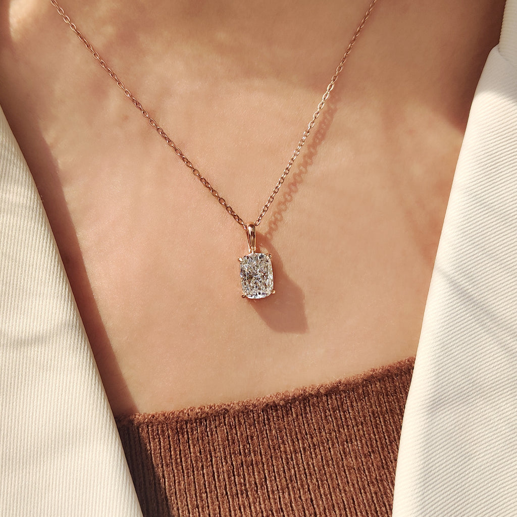 Cushion Cut Solitaire Diamond Pendant With Claw Prong