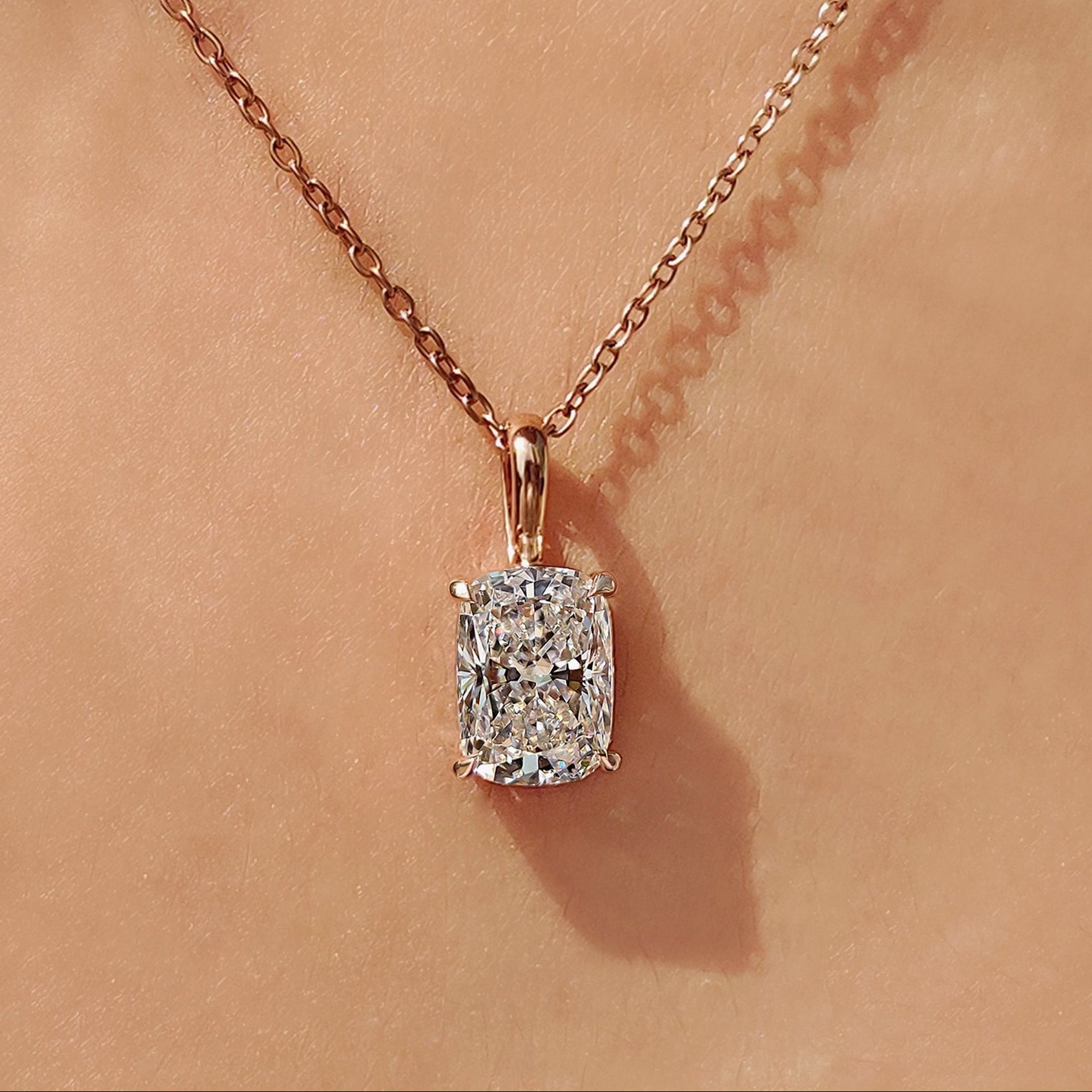 Cushion Cut Solitaire Diamond Pendant With Claw Prong Main image