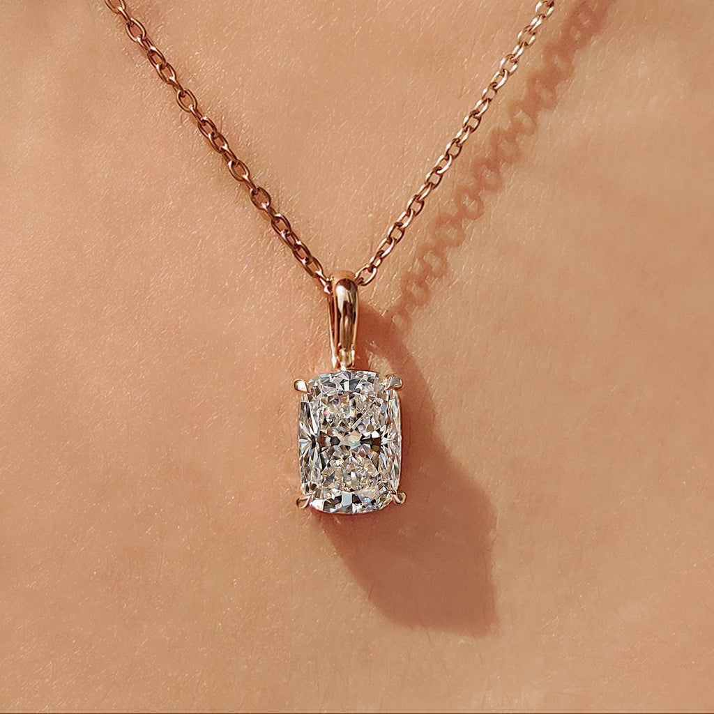 Cushion Cut Solitaire Diamond Pendant With Claw Prong