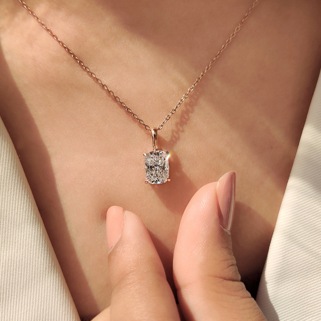 Cushion Cut Solitaire Diamond Pendant With Claw Prong