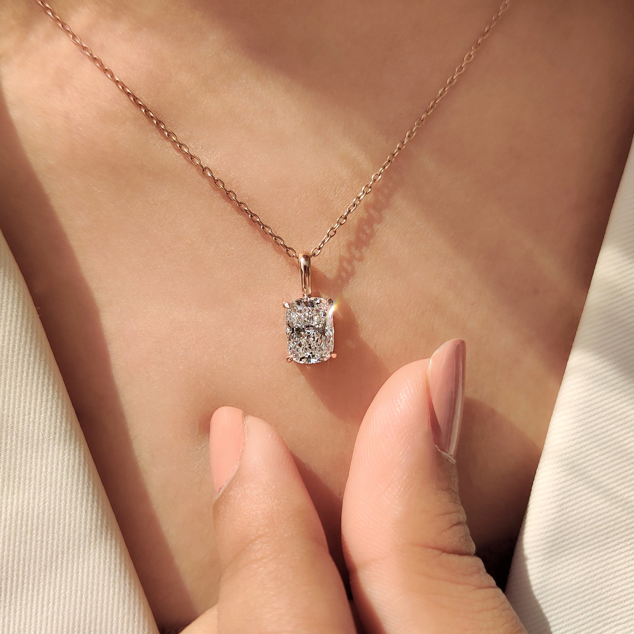 Cushion Cut Solitaire Diamond Pendant With Claw Prong