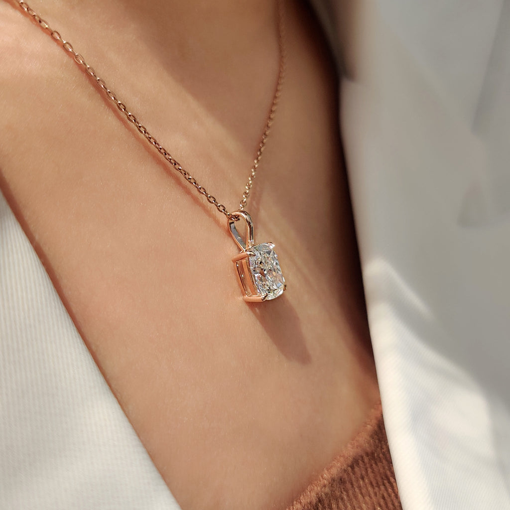 Cushion Cut Solitaire Diamond Pendant With Claw Prong