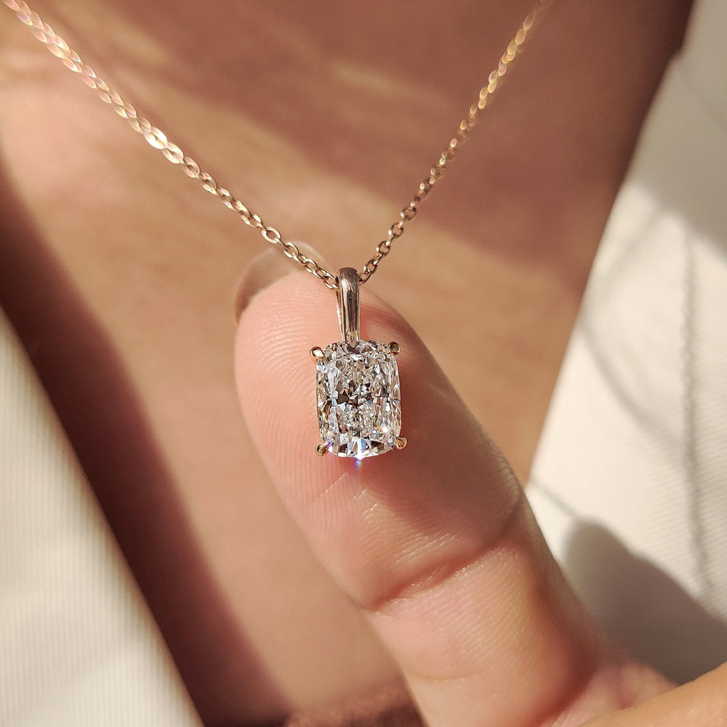 Cushion Cut Solitaire Diamond Pendant With Claw Prong