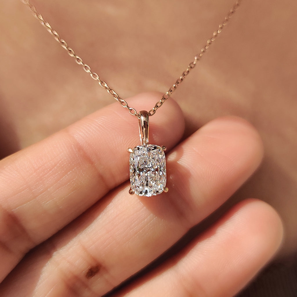 Cushion Cut Solitaire Diamond Pendant With Claw Prong