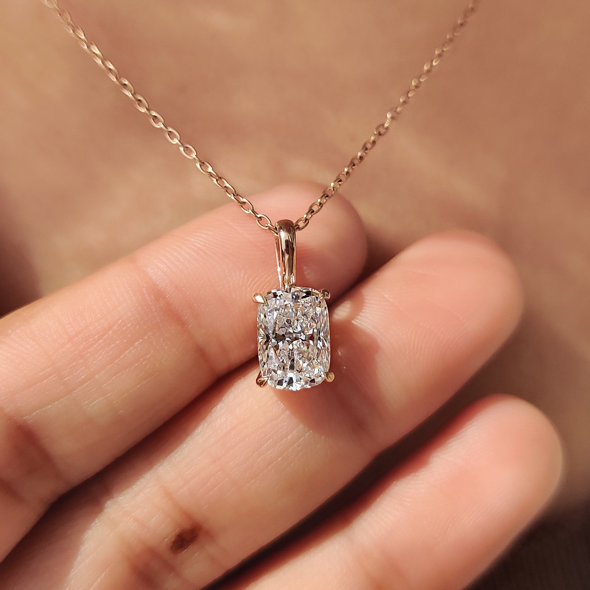 Cushion Cut Solitaire Diamond Pendant With Claw Prong