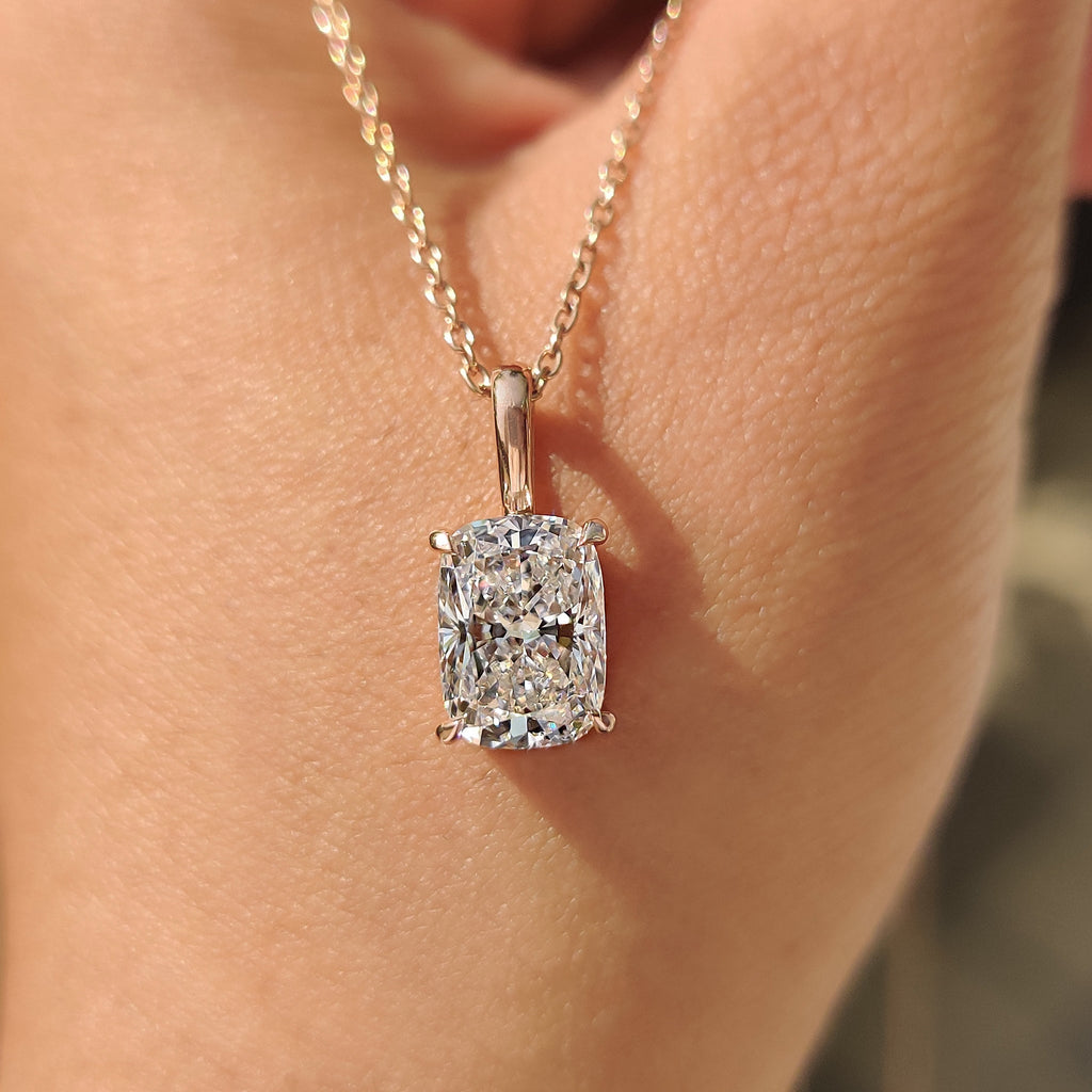 Cushion Cut Solitaire Diamond Pendant With Claw Prong
