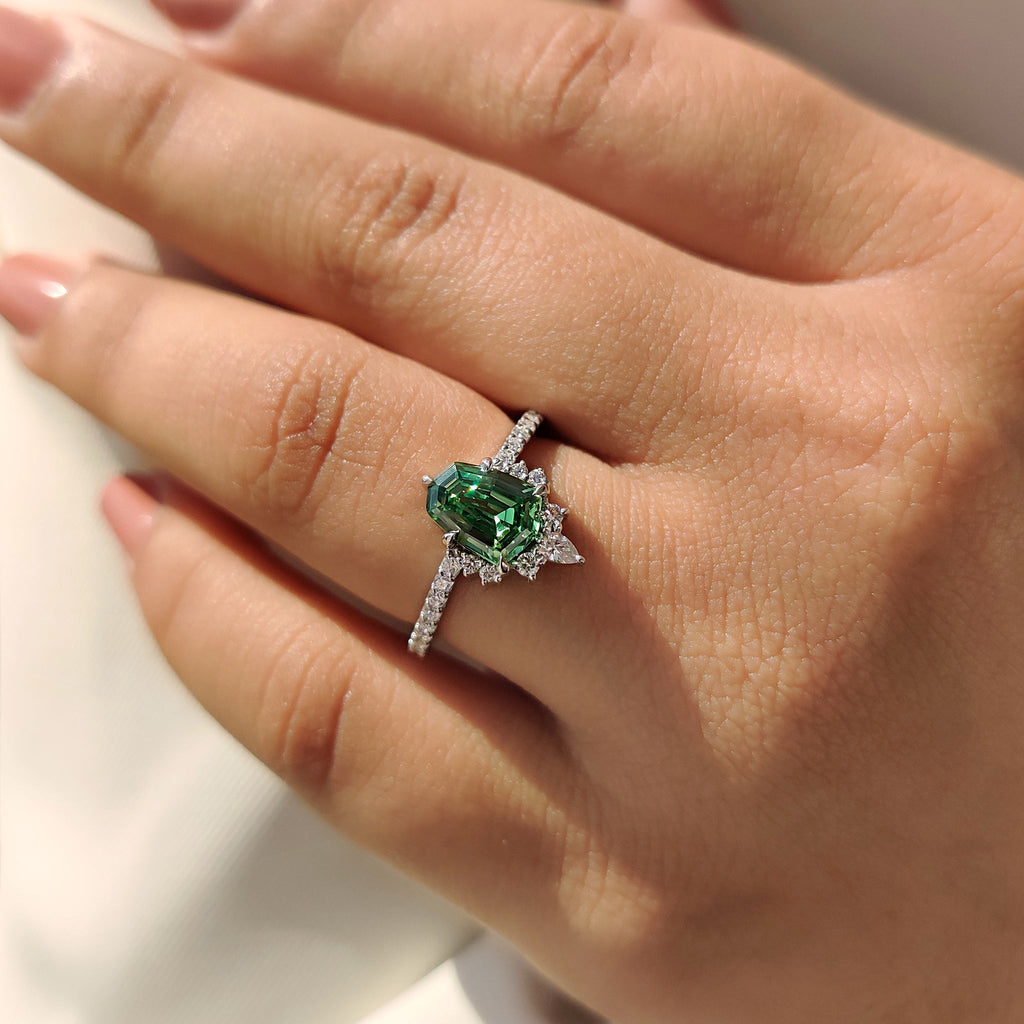 Shield Cut Green Gemstone Ring