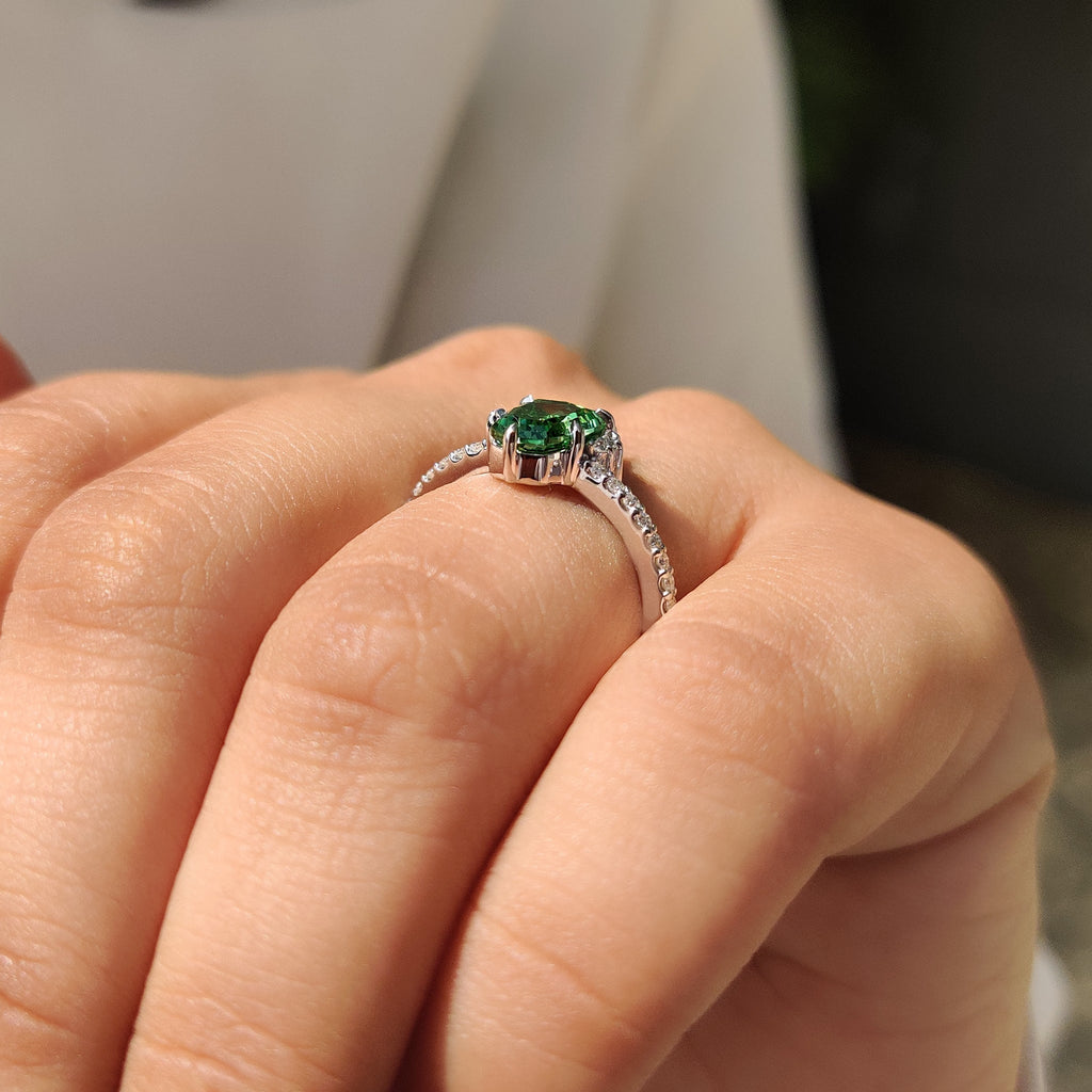 Shield Cut Green Gemstone Ring