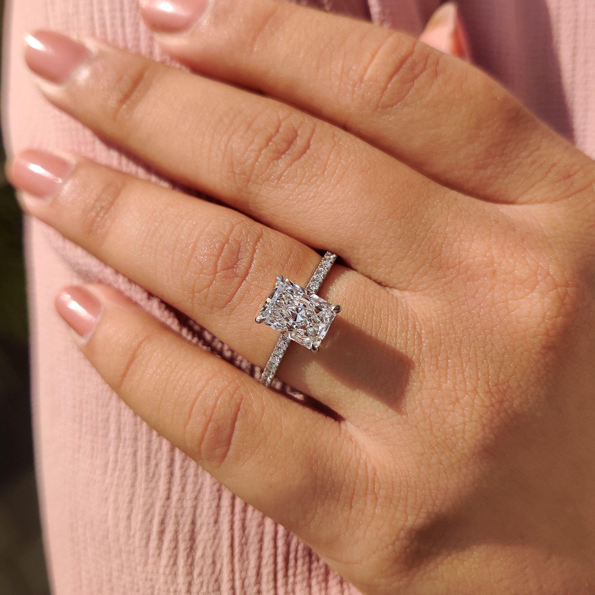 Radiant Cut Engagement Ring In Hidden Halo Design