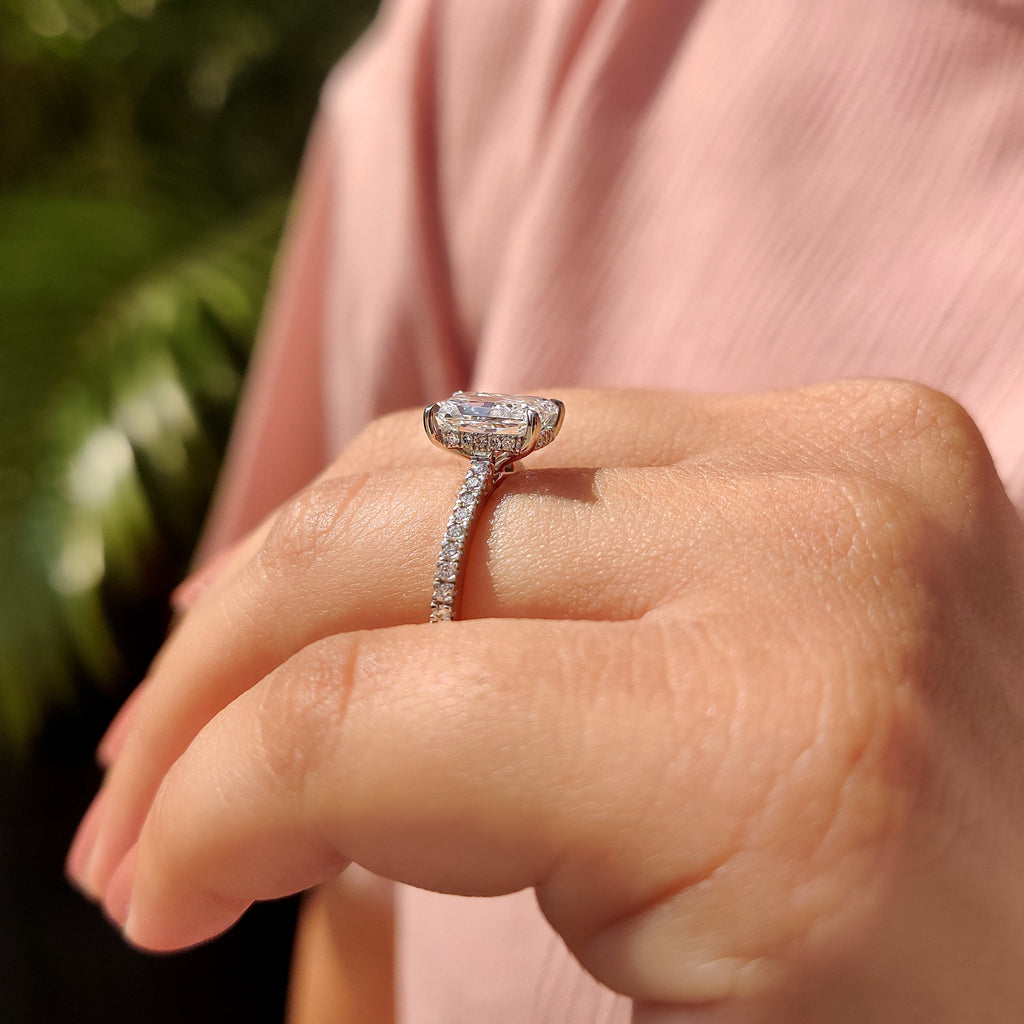 Radiant Cut Engagement Ring In Hidden Halo Design