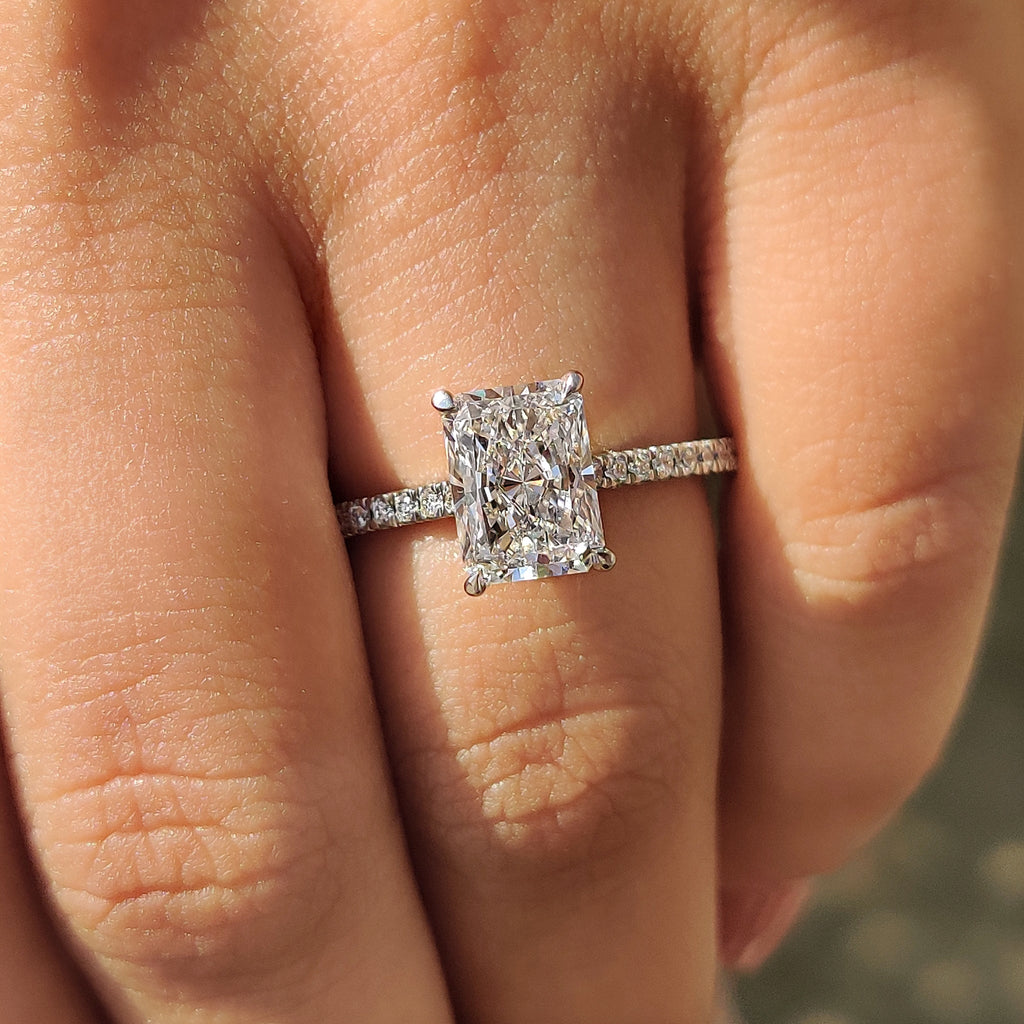 Radiant Cut Engagement Ring In Hidden Halo Design