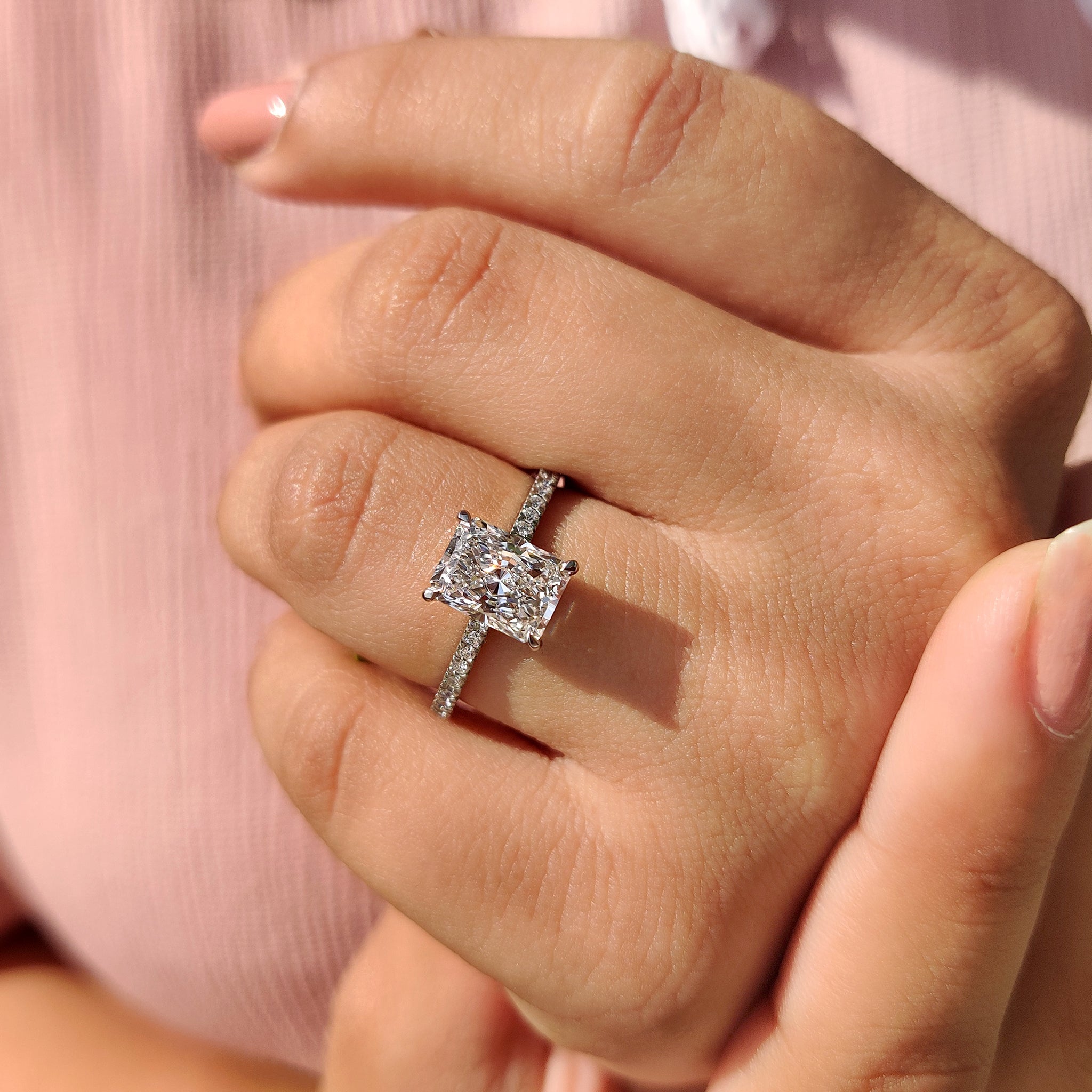 Radiant Cut Diamond Ring - Hidden Halo Design