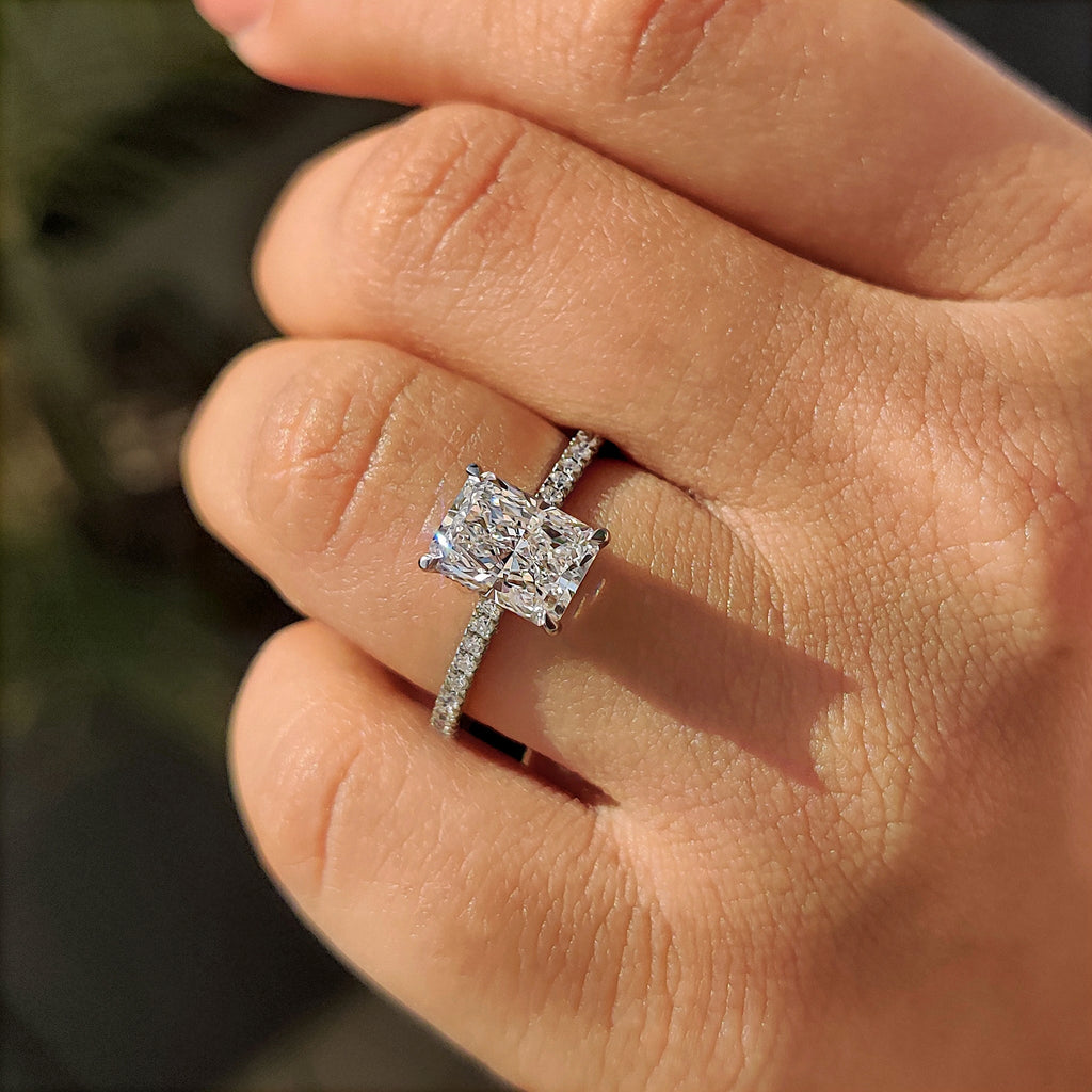 Radiant Cut Engagement Ring In Hidden Halo Design
