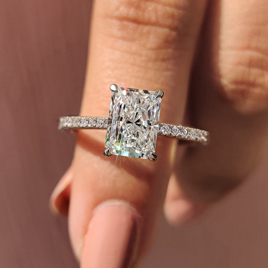 Radiant Cut Diamond Ring - Hidden Halo Design