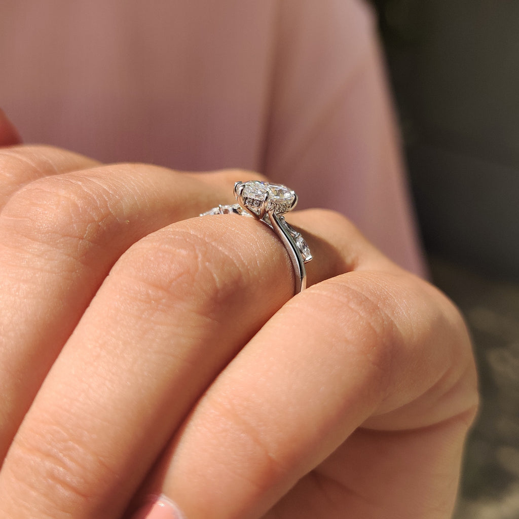 Marquise Cut Diamond Engagement Ring In Hidden Halo Style